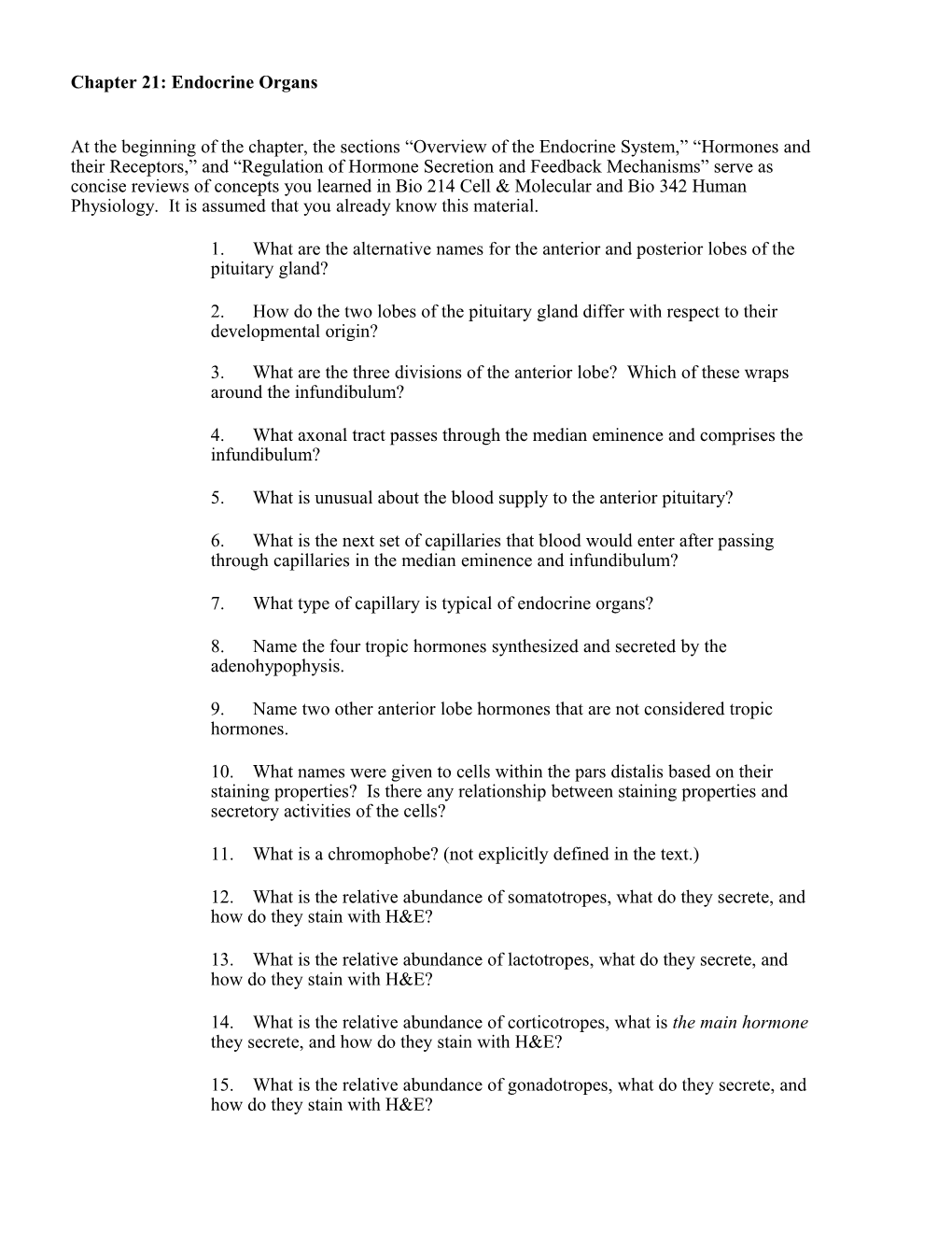 Chapter 20: Endocrine Organs