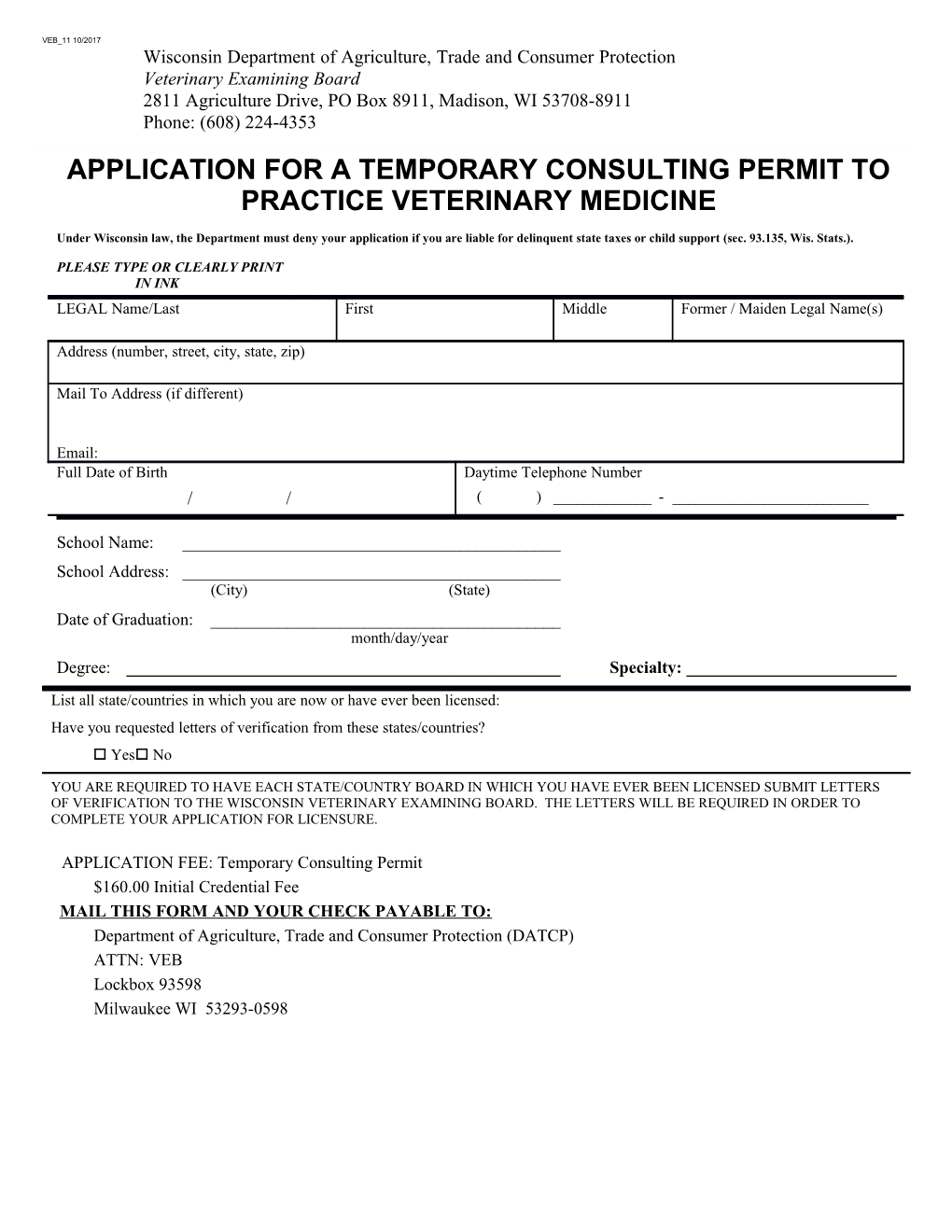 Vet Temp Cons Permit