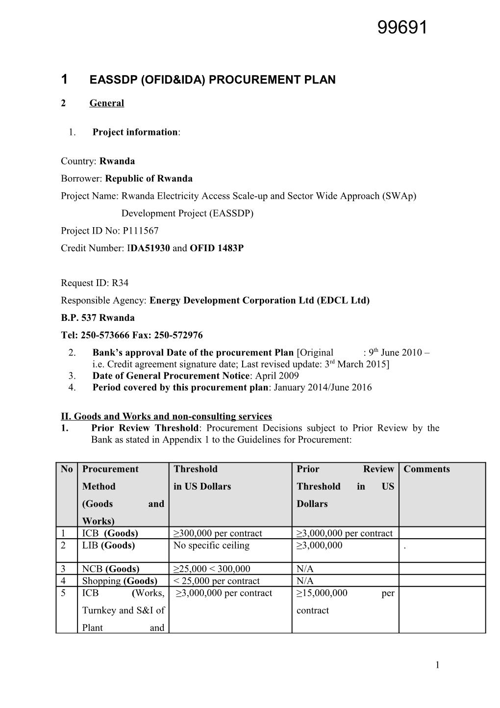 1Eassdp (Ofid&Ida) Procurement Plan