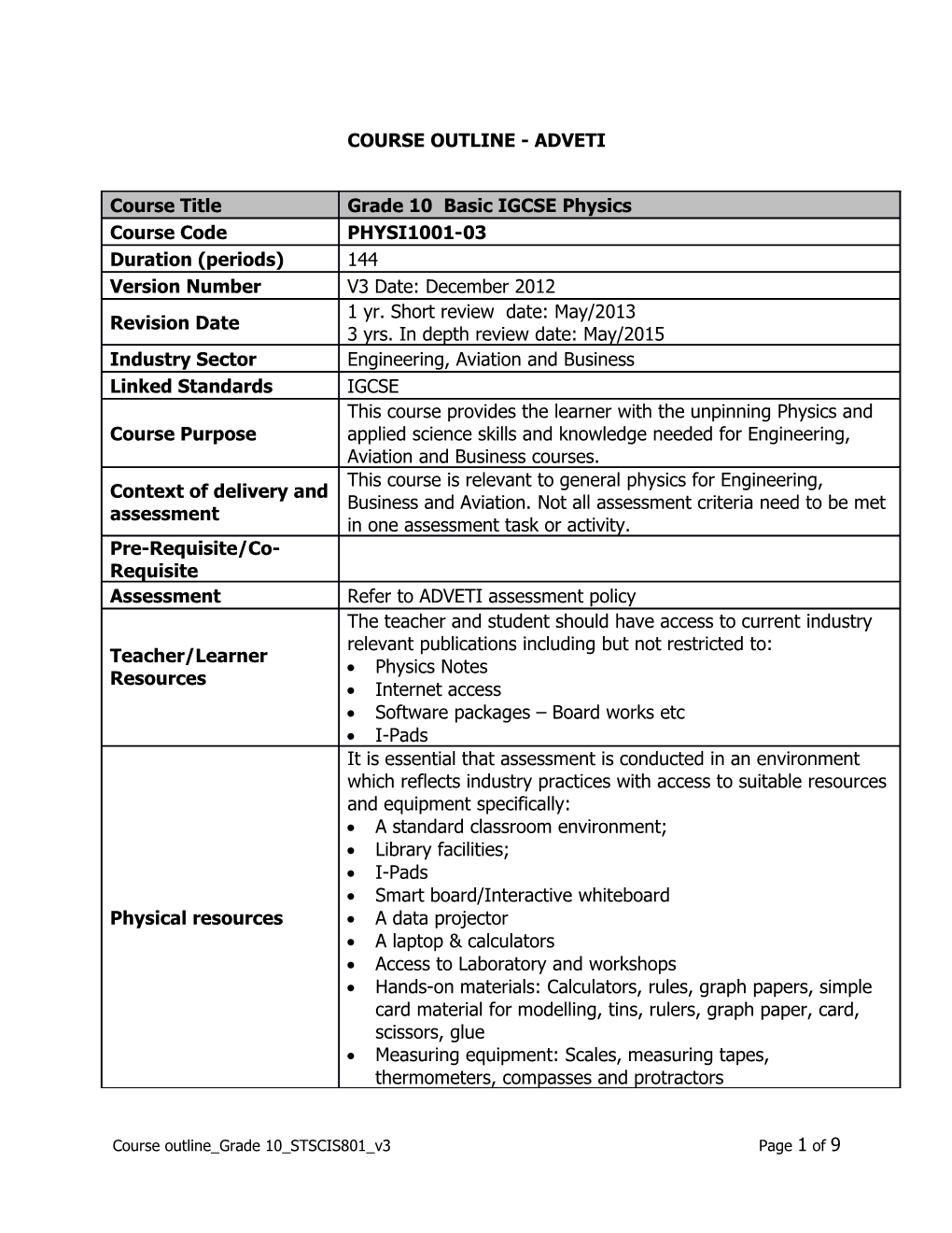 Course Outline - Adveti