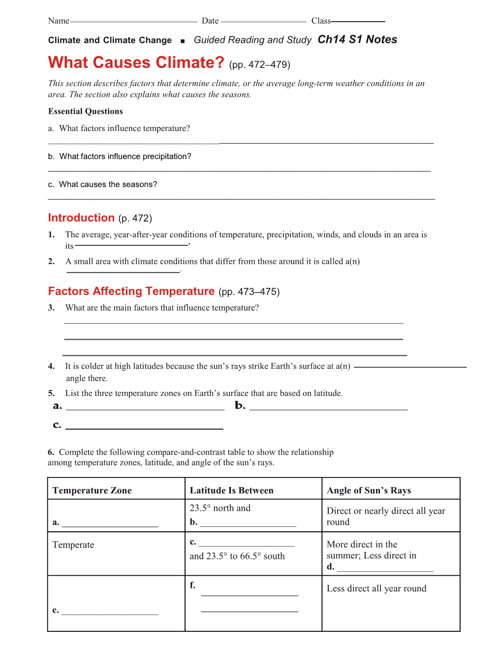 Climateandclimatechange Guided Reading and Study Ch14 S1 Notes