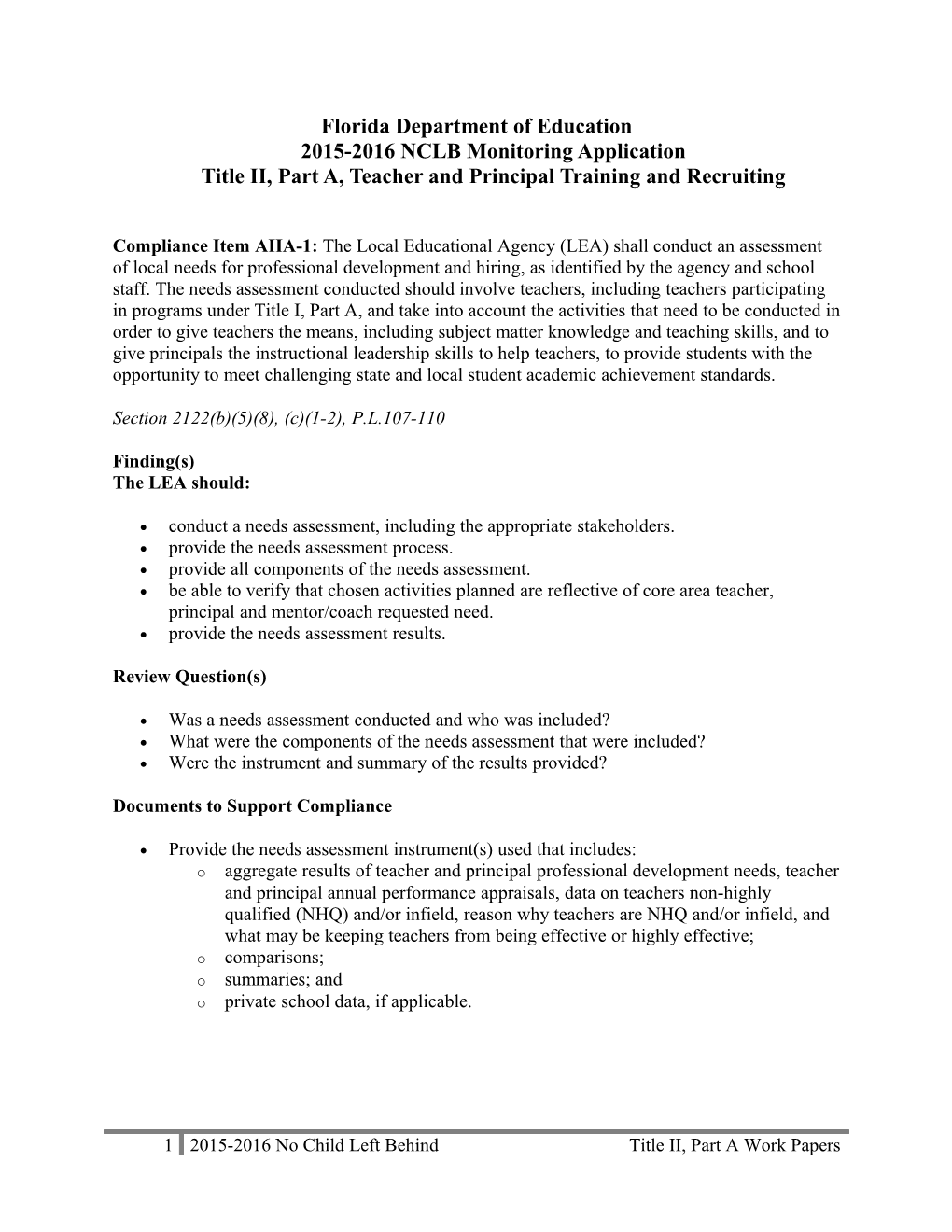 Florida Department of Education2015-2016 NCLB Monitoring Applicationtitle II, Part A, Teacher