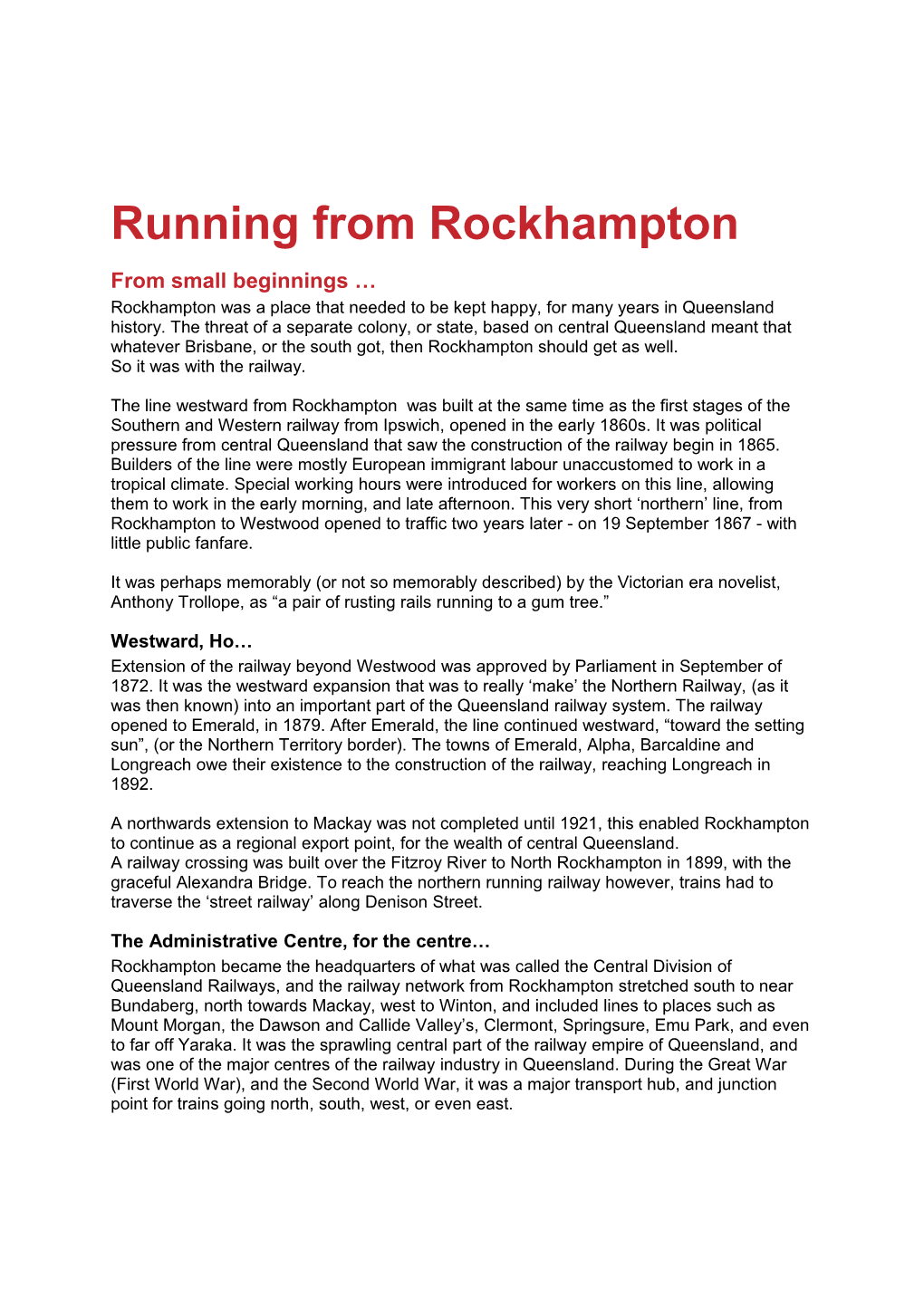 Running from Rockhampton