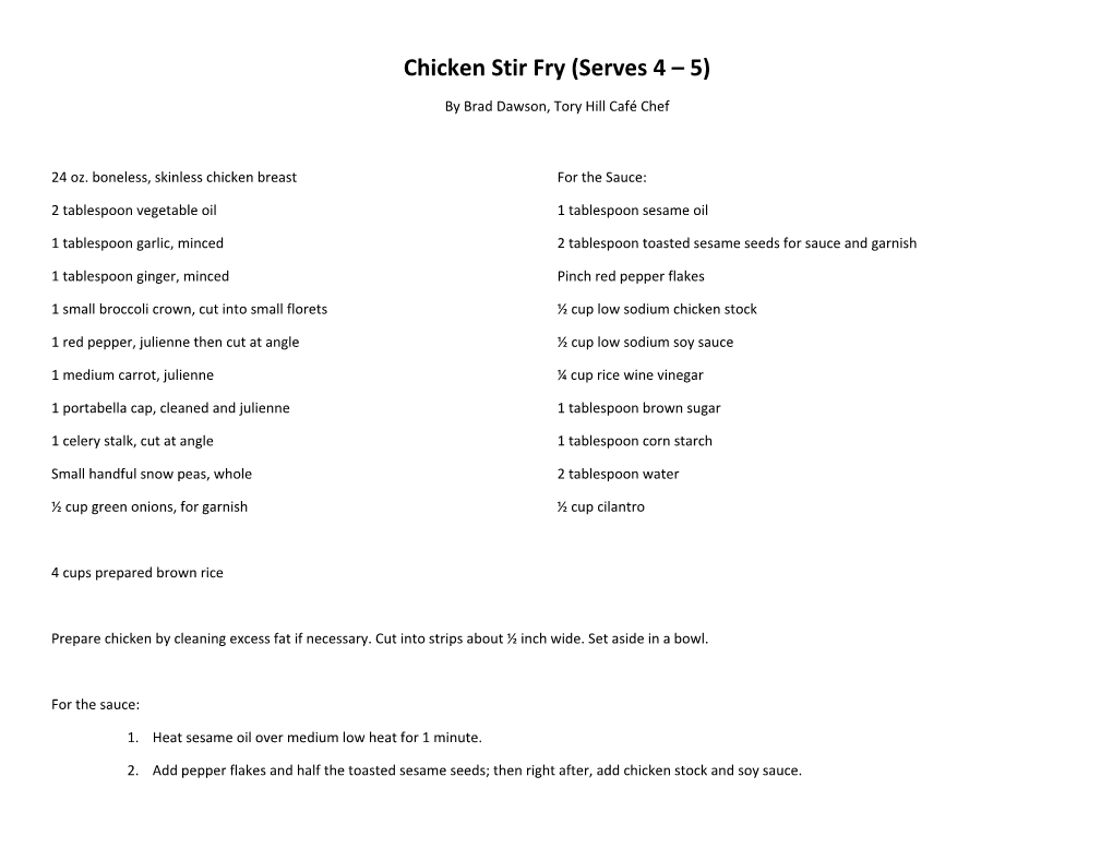 Chicken Stir Fry (Serves 4 5)