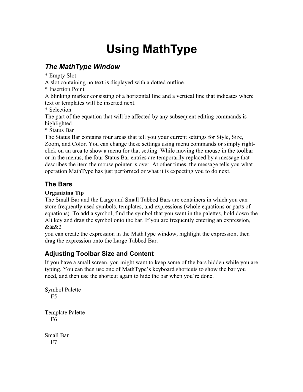 Working with Mathtype and Scientific Notebook