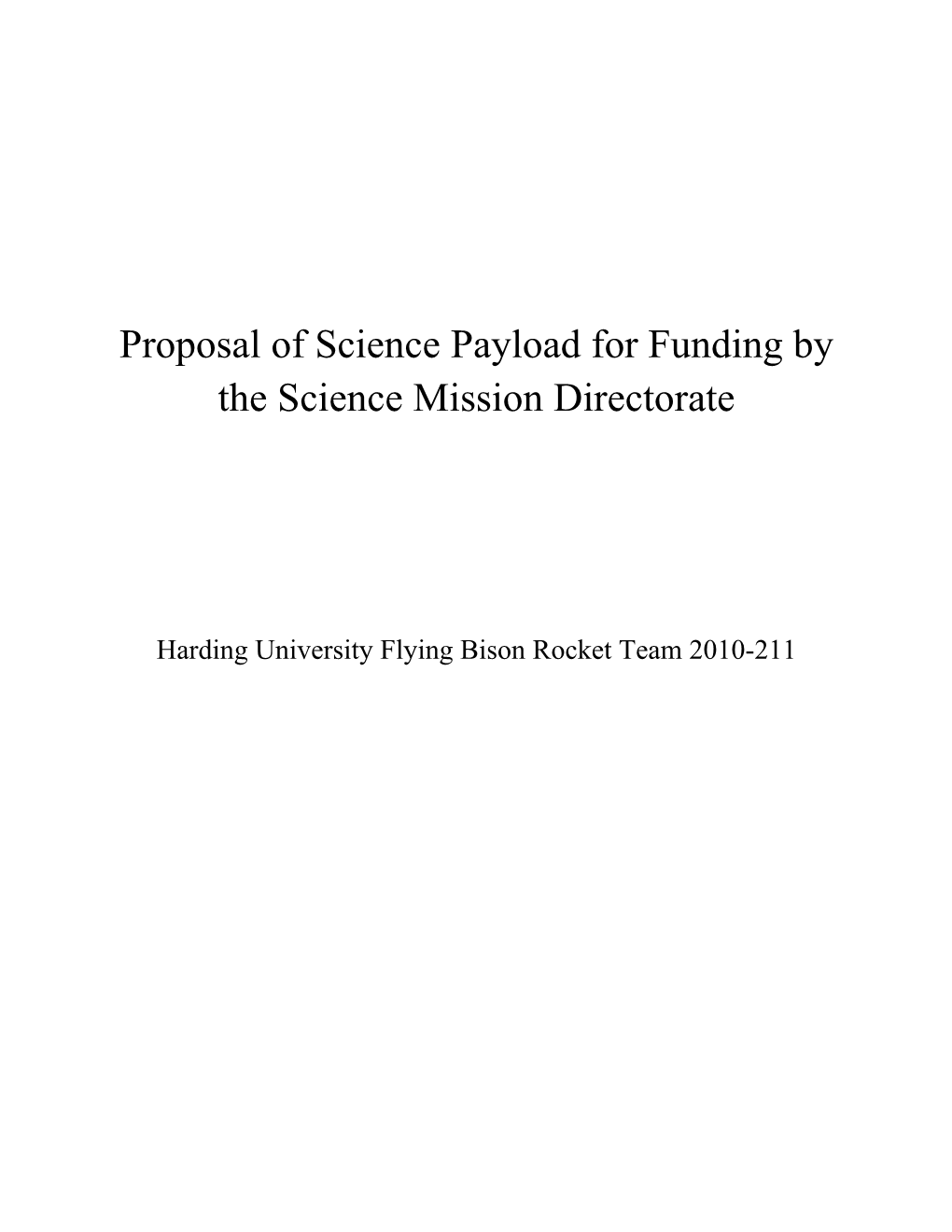 Proposal of Science Payload for Funding by the Science Mission Directorate