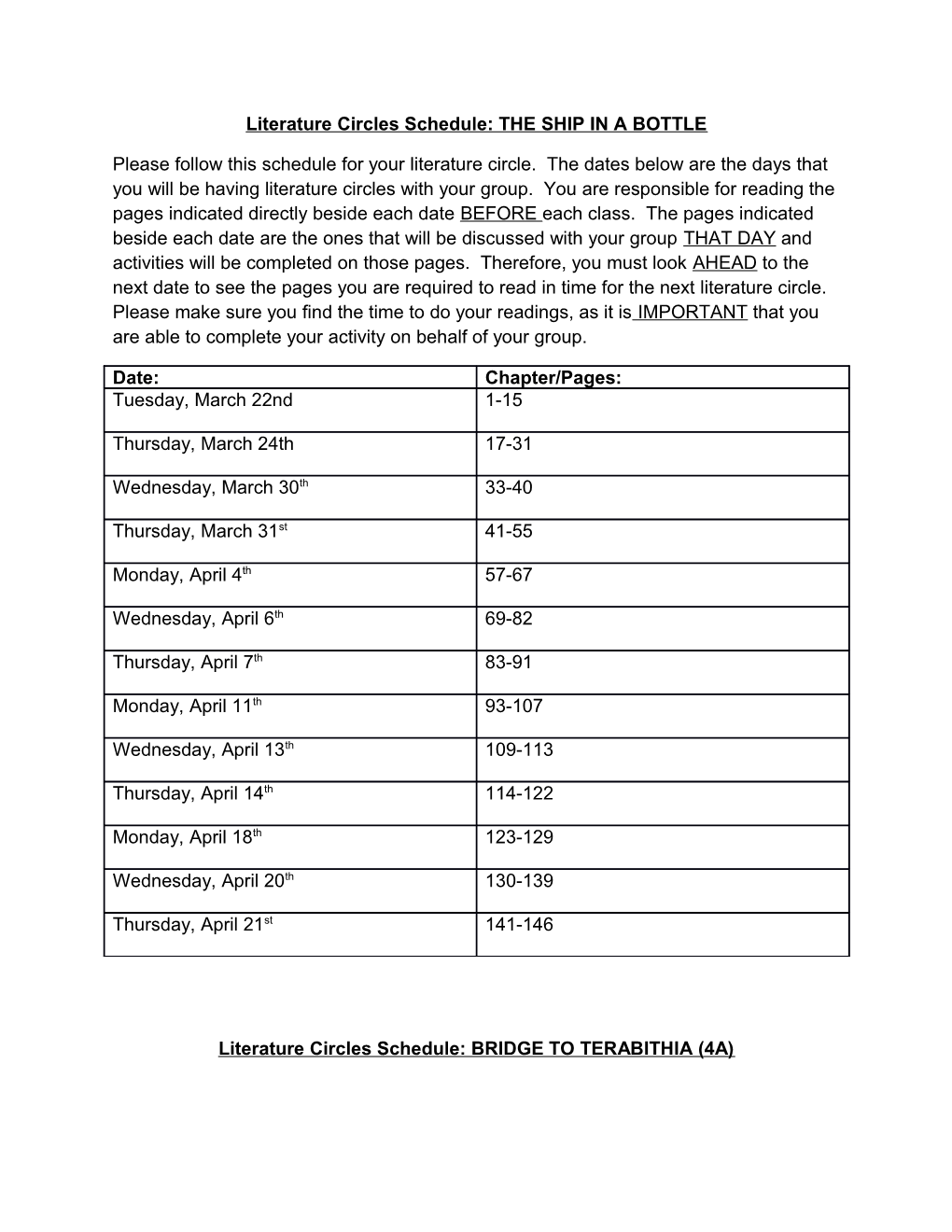 Lit Circle Schedule