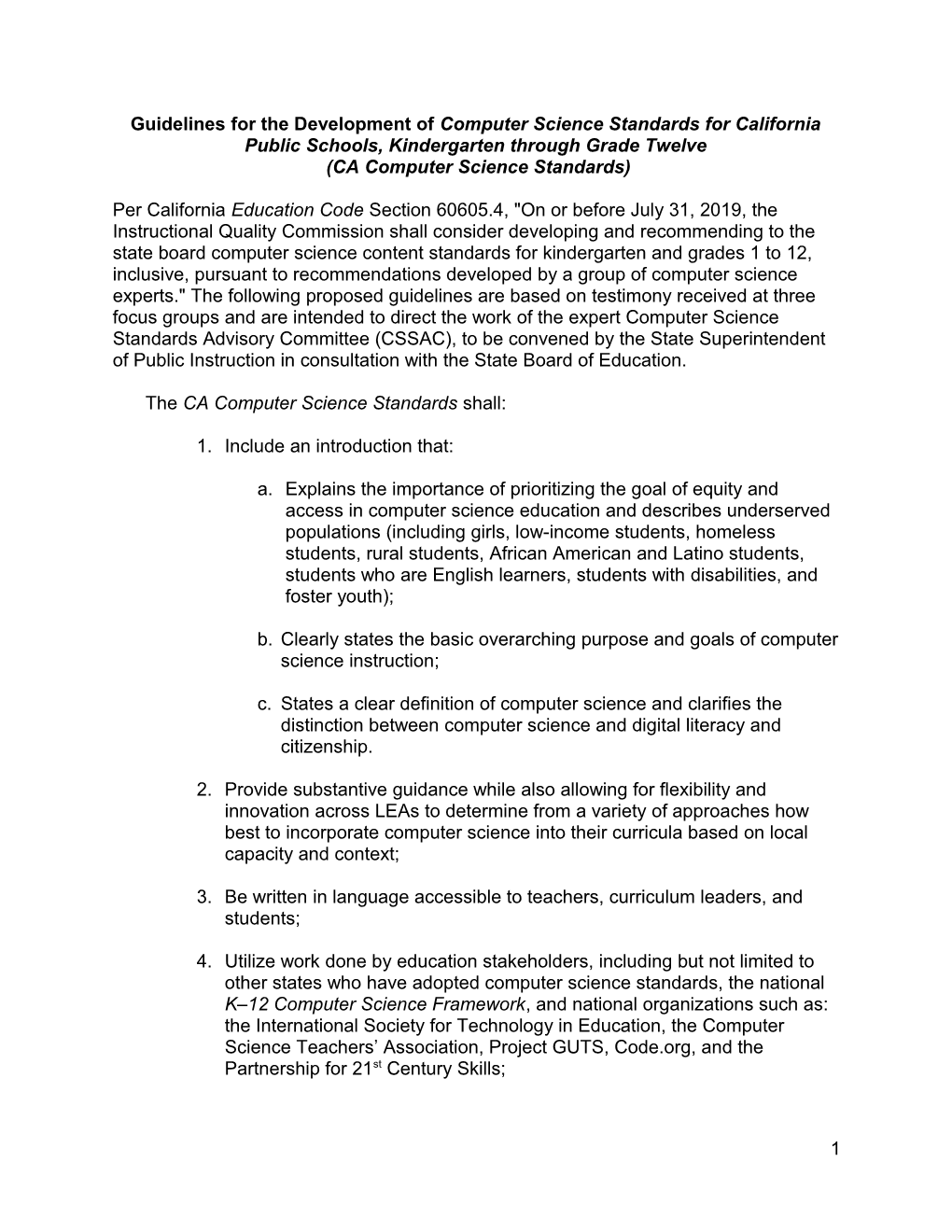 Computer Science Standards Guidelines - Content Standards (CA Dept of Education)