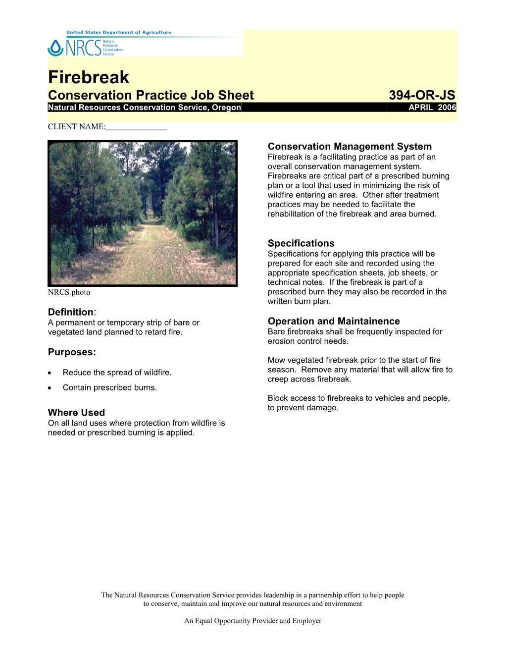 Conservation Practice Job Sheet394-OR-JS