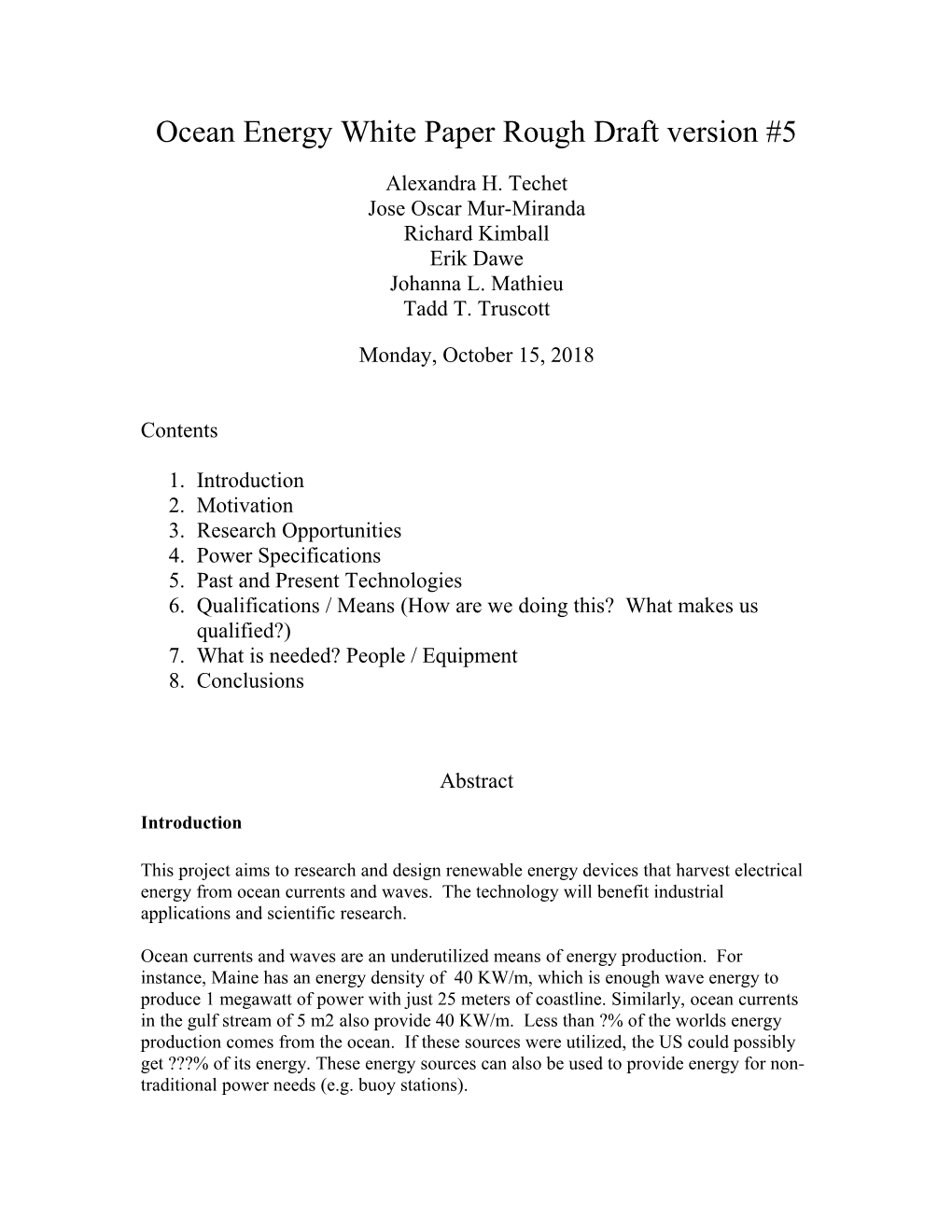 Ocean Energy White Paper Rough Draft Version #2