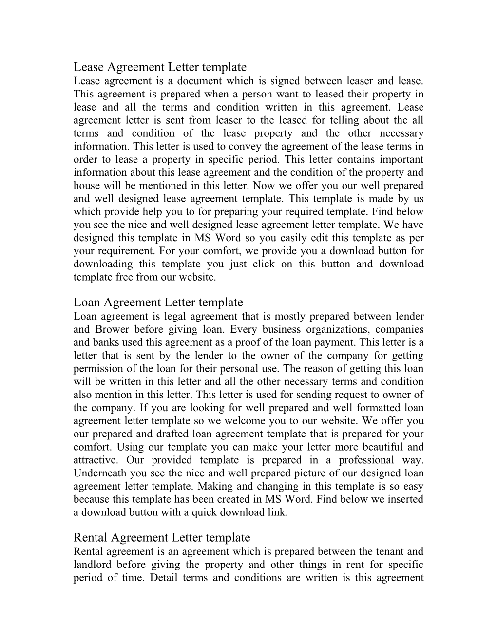 Lease Agreement Letter Template