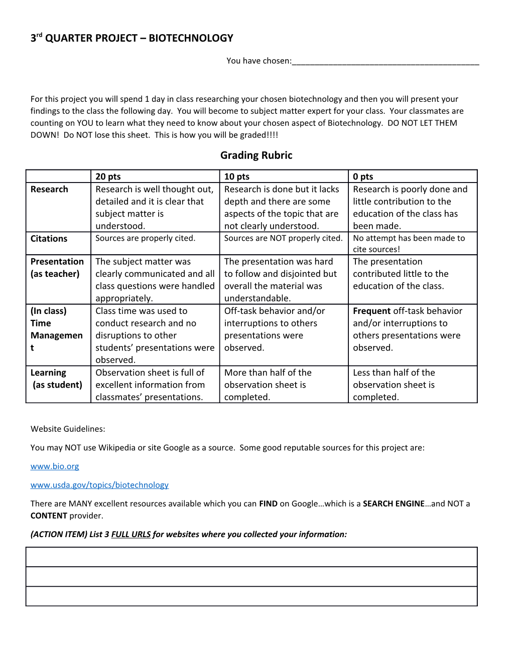 3Rd QUARTER PROJECT BIOTECHNOLOGY