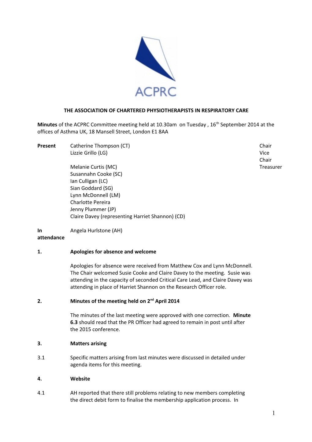 Agenda ACPRC Committee Meeting