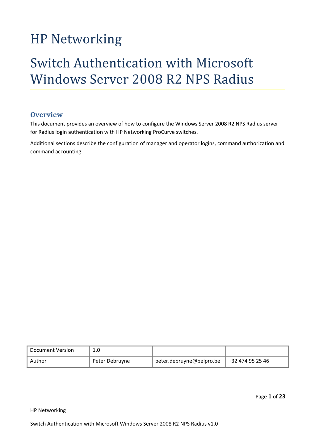 Switch Authentication with Microsoft Windows Server 2008 R2 NPS Radius