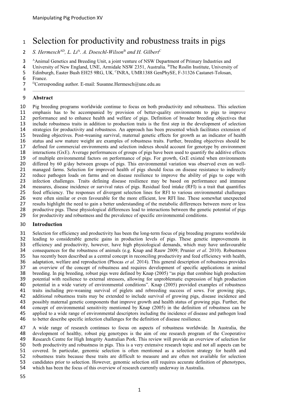 Selection for Productivity and Robustness Traits in Pigs