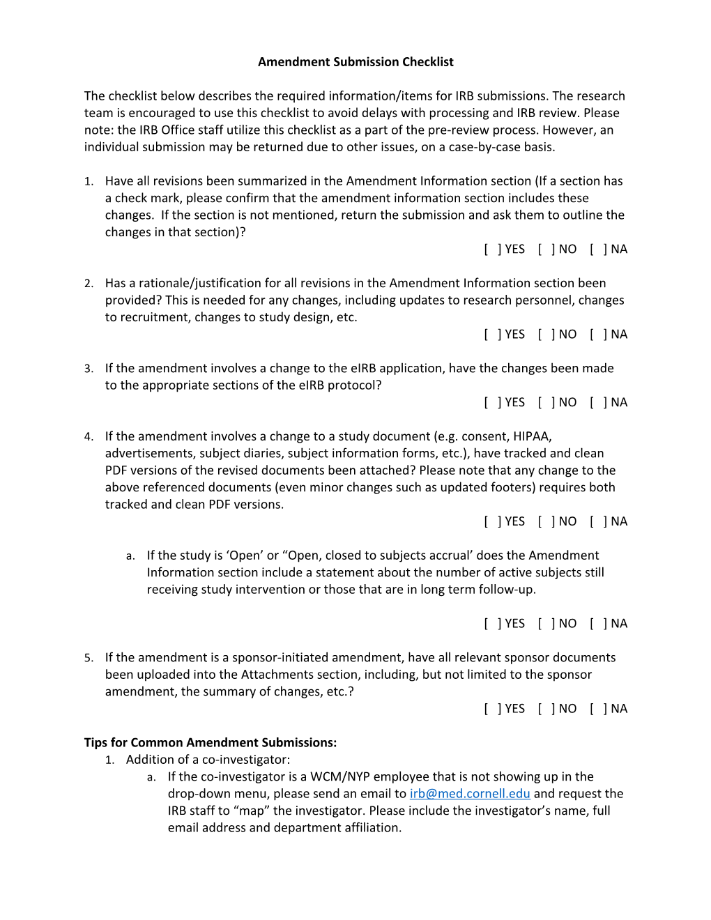 Amendmentsubmission Checklist