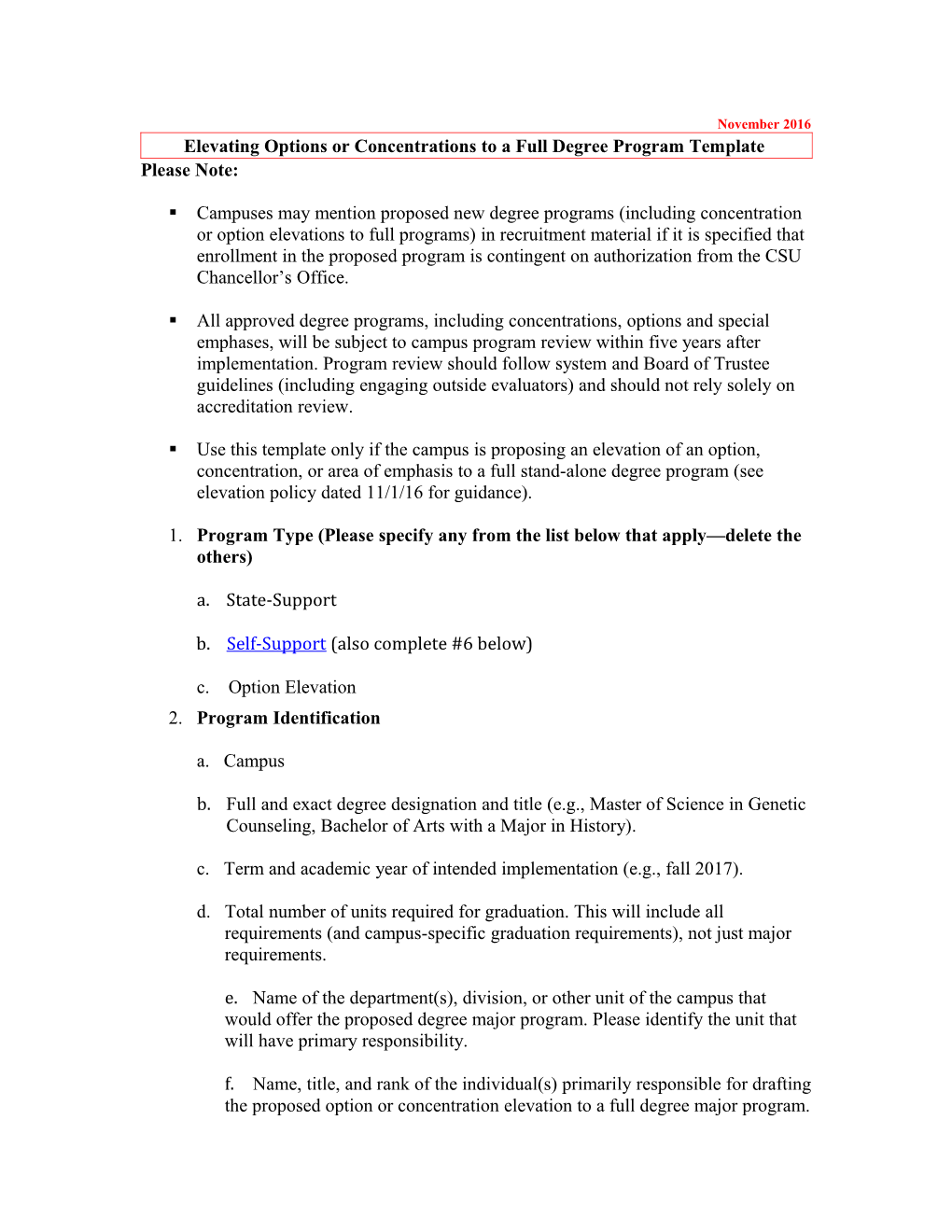 Elevating Options Or Concentrations to a Full Degree Program Template