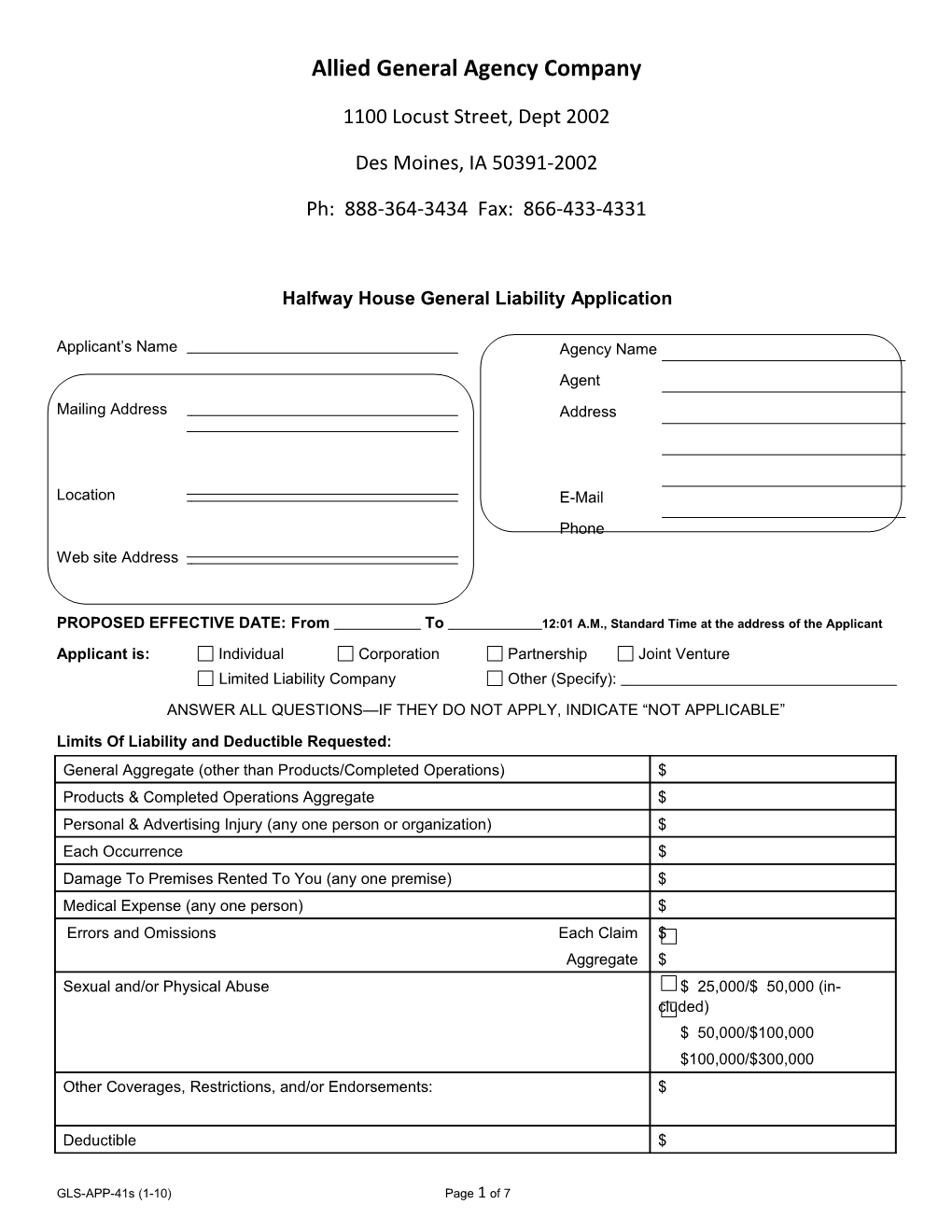 Halfway House Application