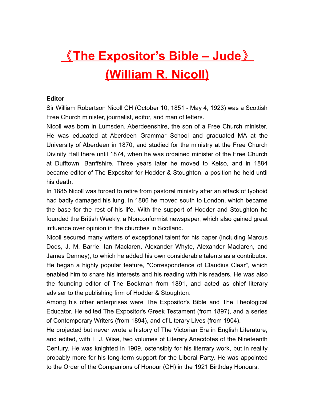 The Expositor S Bible Jude (William R. Nicoll)