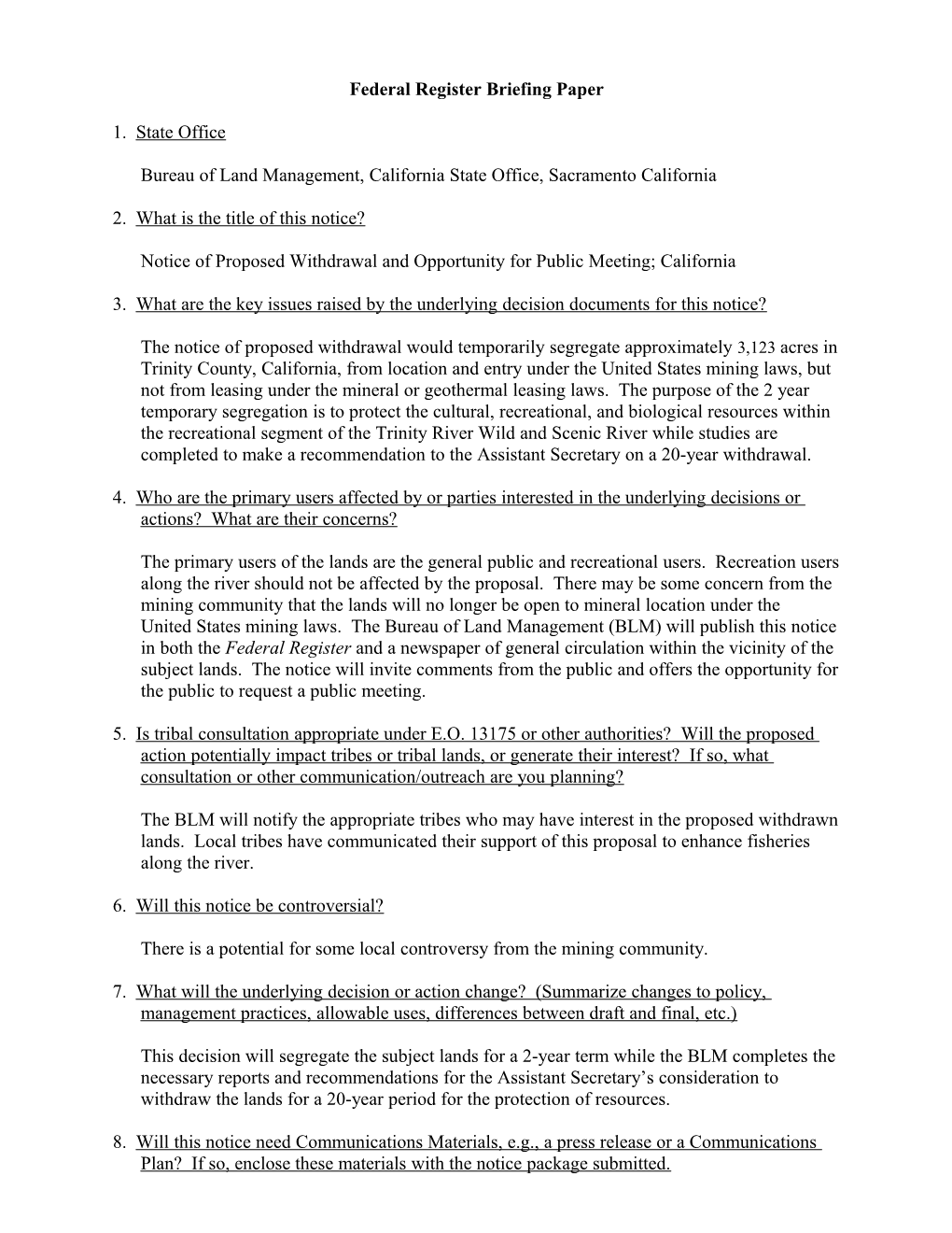 Federal Register Briefing Paper