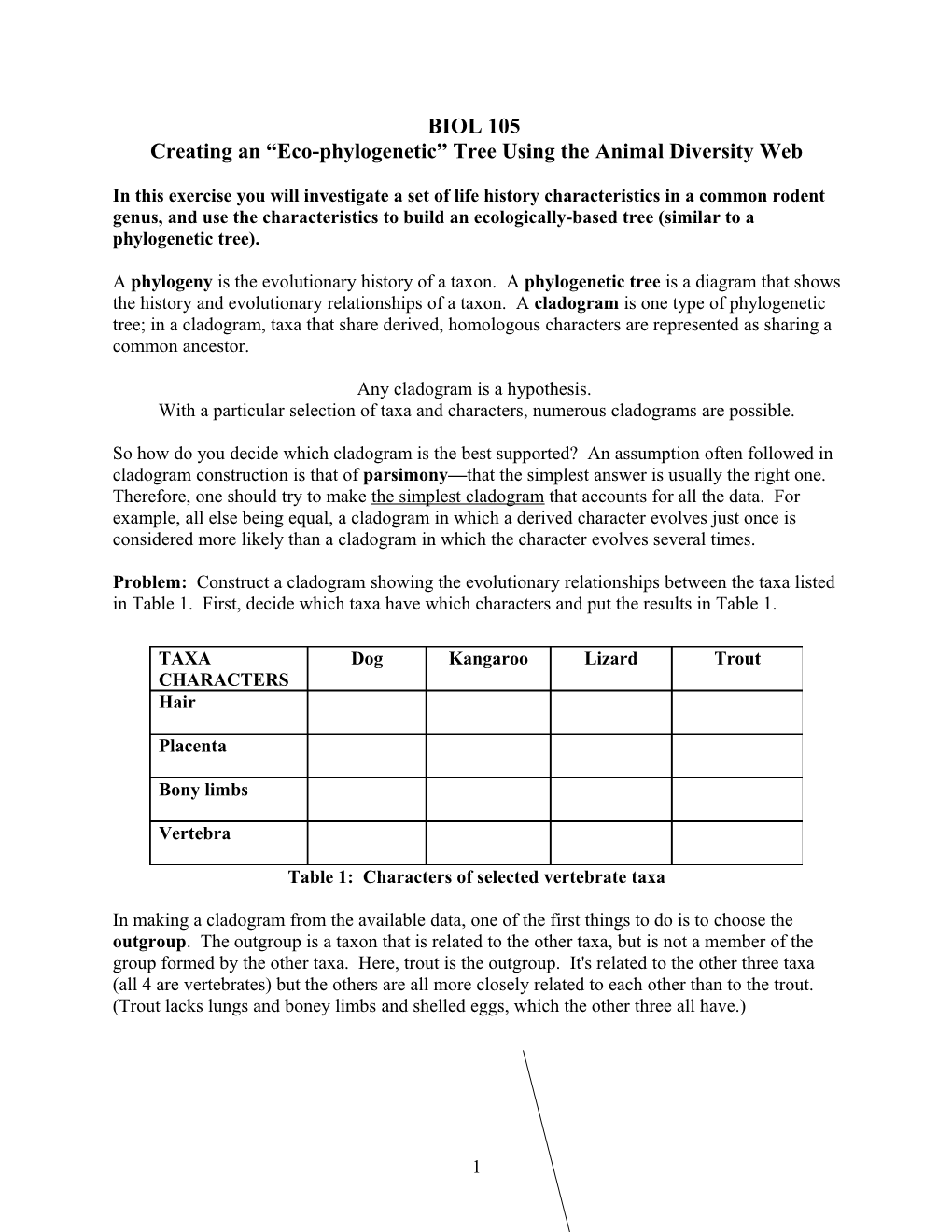 Creating an Eco-Phylogenetic Tree Using the Animal Diversity Web