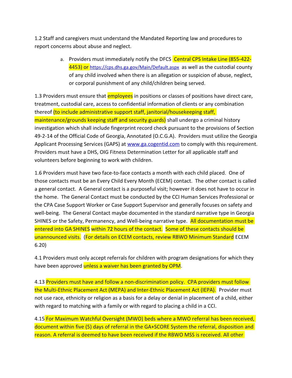 1.2 Staff and Caregivers Must Understand the Mandated Reporting Law and Procedures to Report