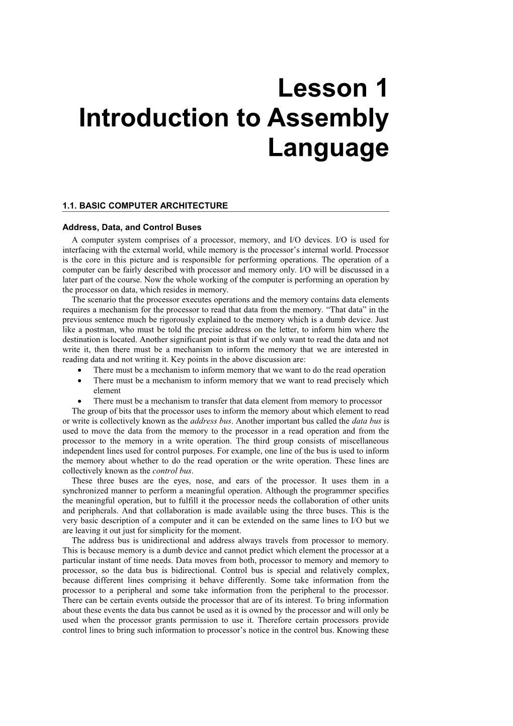 Address, Data, and Control Buses