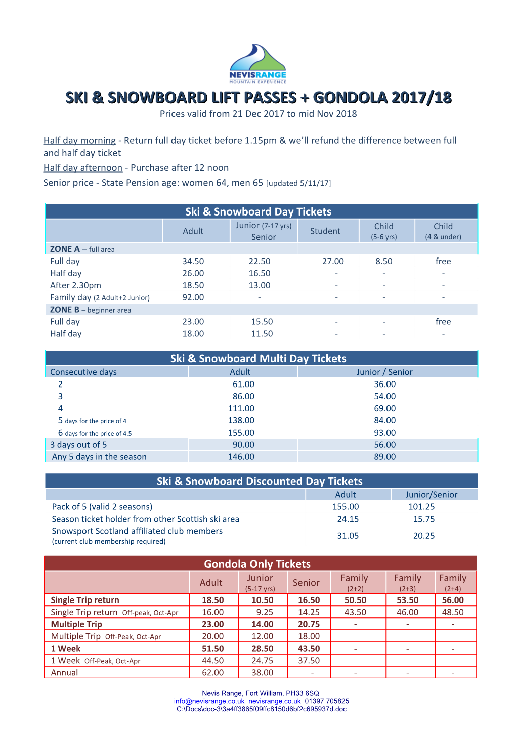 Nevis Range Price List 05/06