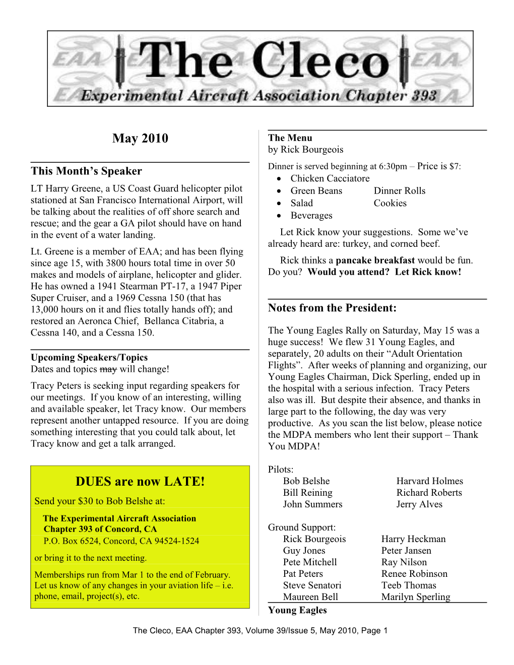 The Cleco, EAA Chapter 393, Volume 39/Issue 5, May 2010, Page 1