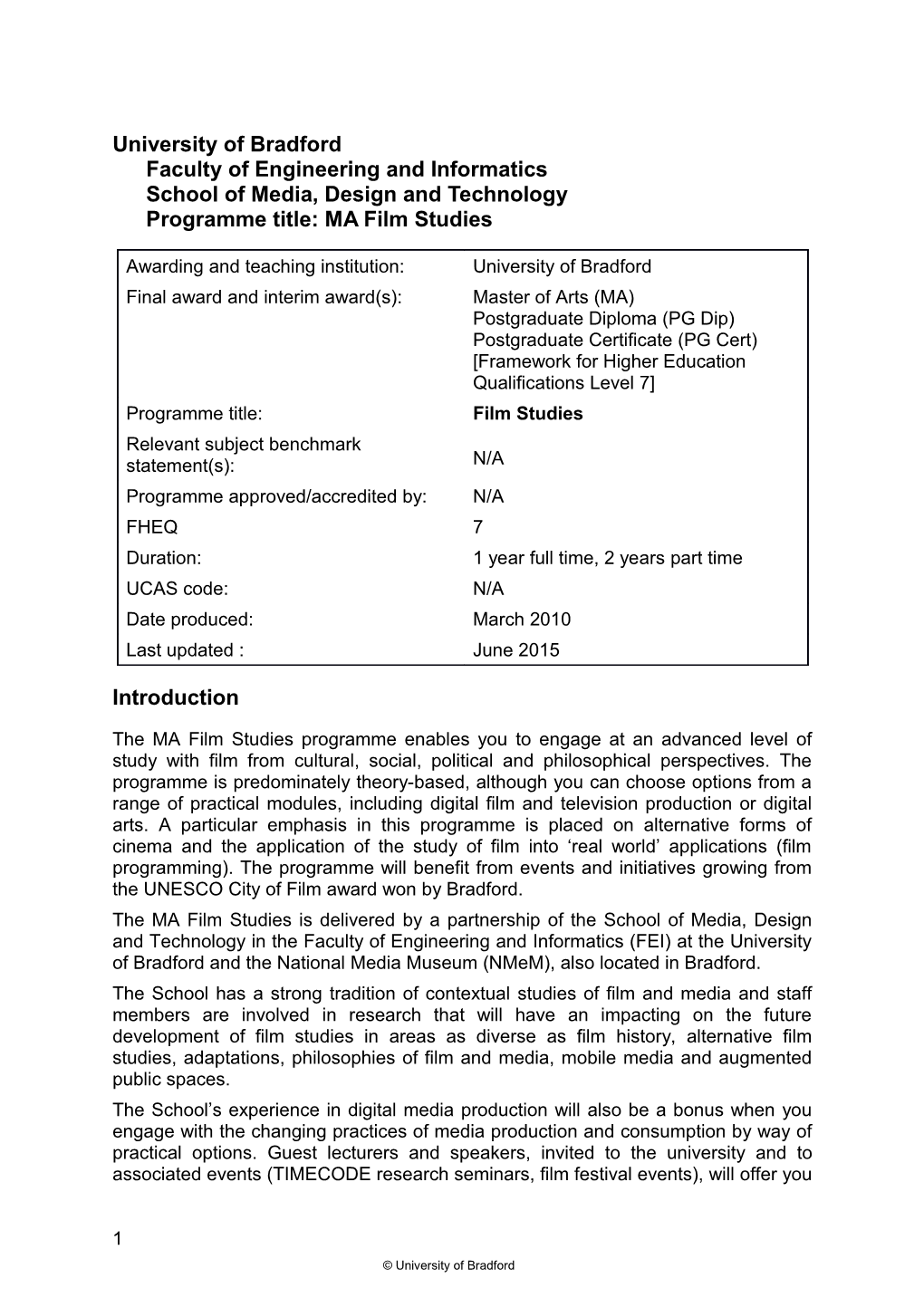 University of Bradfordfaculty of Engineering and Informaticsschool of Media, Design And