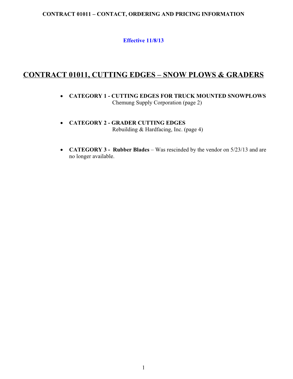 Contract 01011 Contact, Ordering and Pricing Information