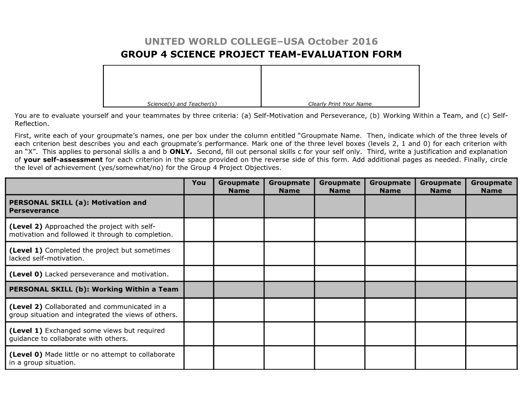 Personal Skills (For Group 4 Project Assessment Only)