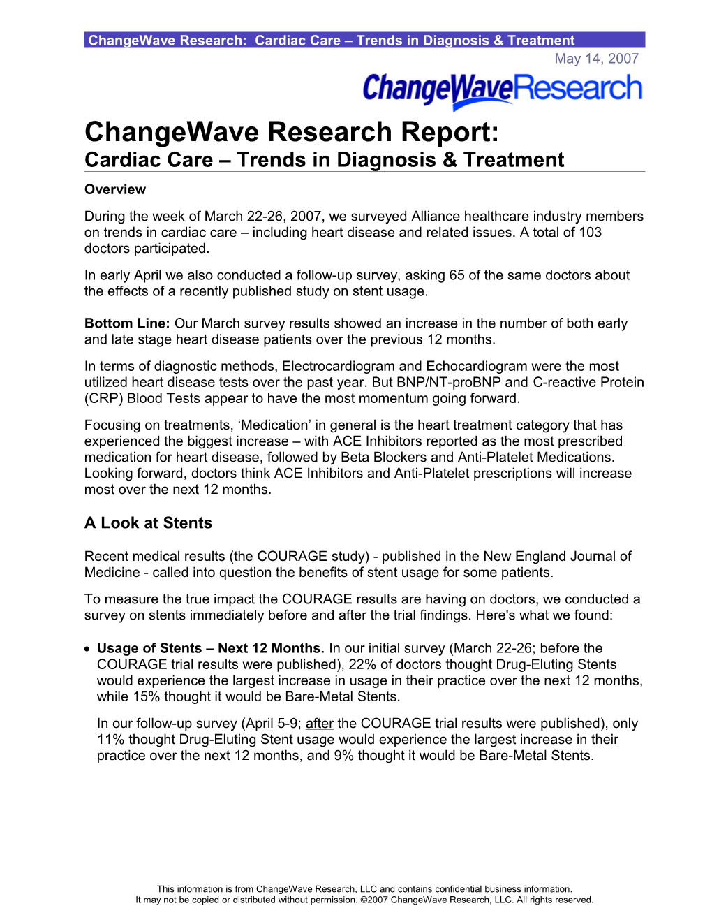 Changewave Research: Cardiac Care Trends in Diagnosis & Treatment