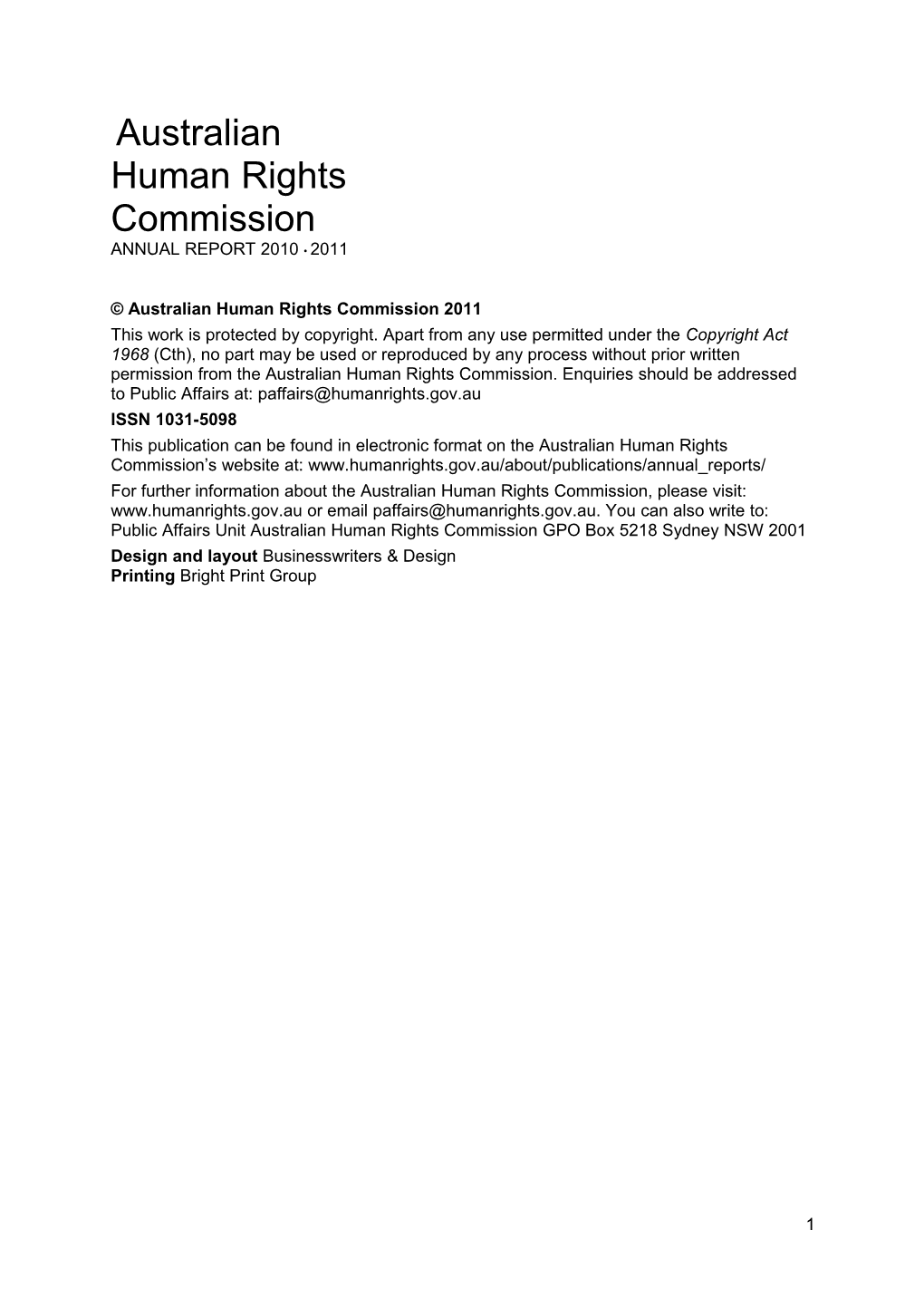 Australian Human Rights Commission 2011