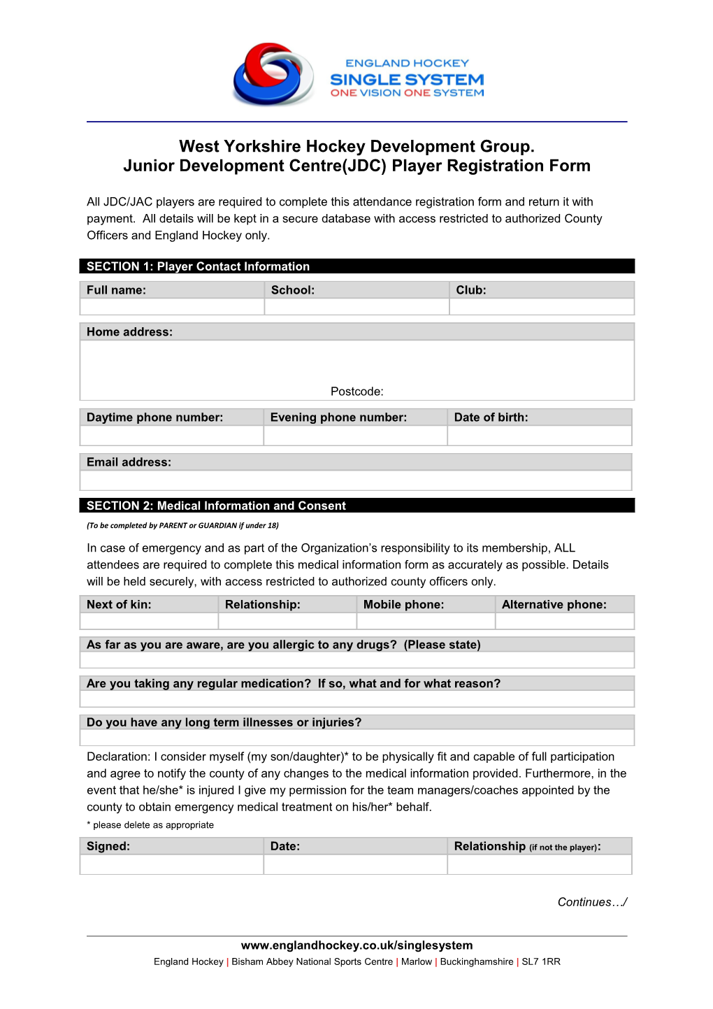 Junior Development Centre(JDC) Player Registration Form