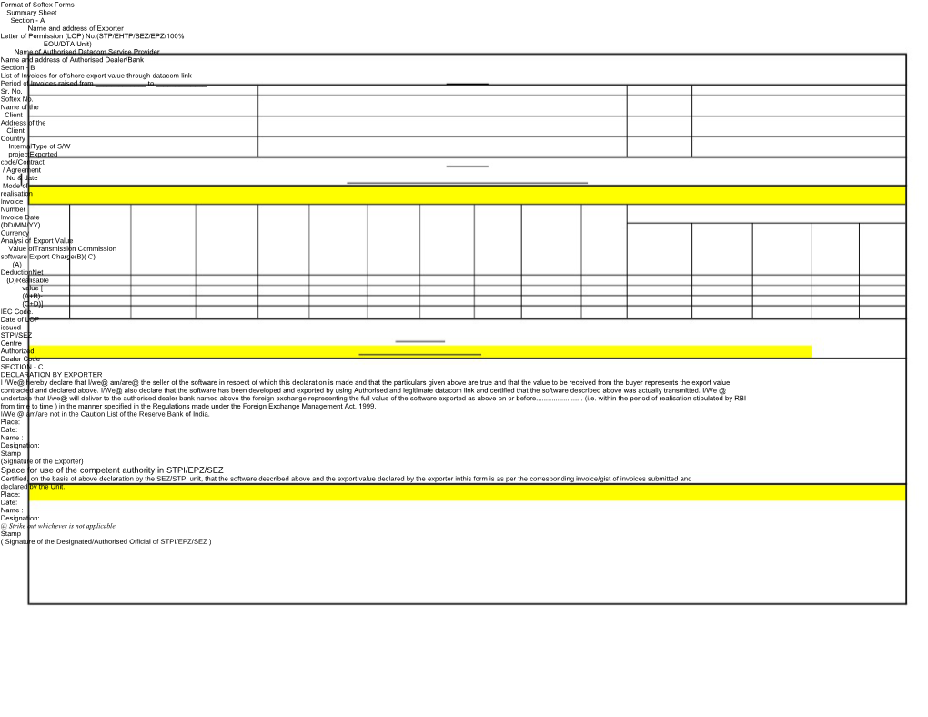 Letter of Permission (LOP) No.(STP/EHTP/SEZ/EPZ/100%