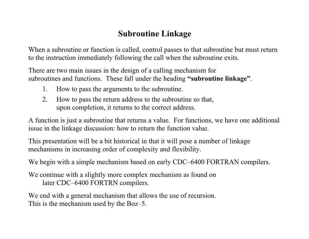 Subroutine Linkage in the Boz-5