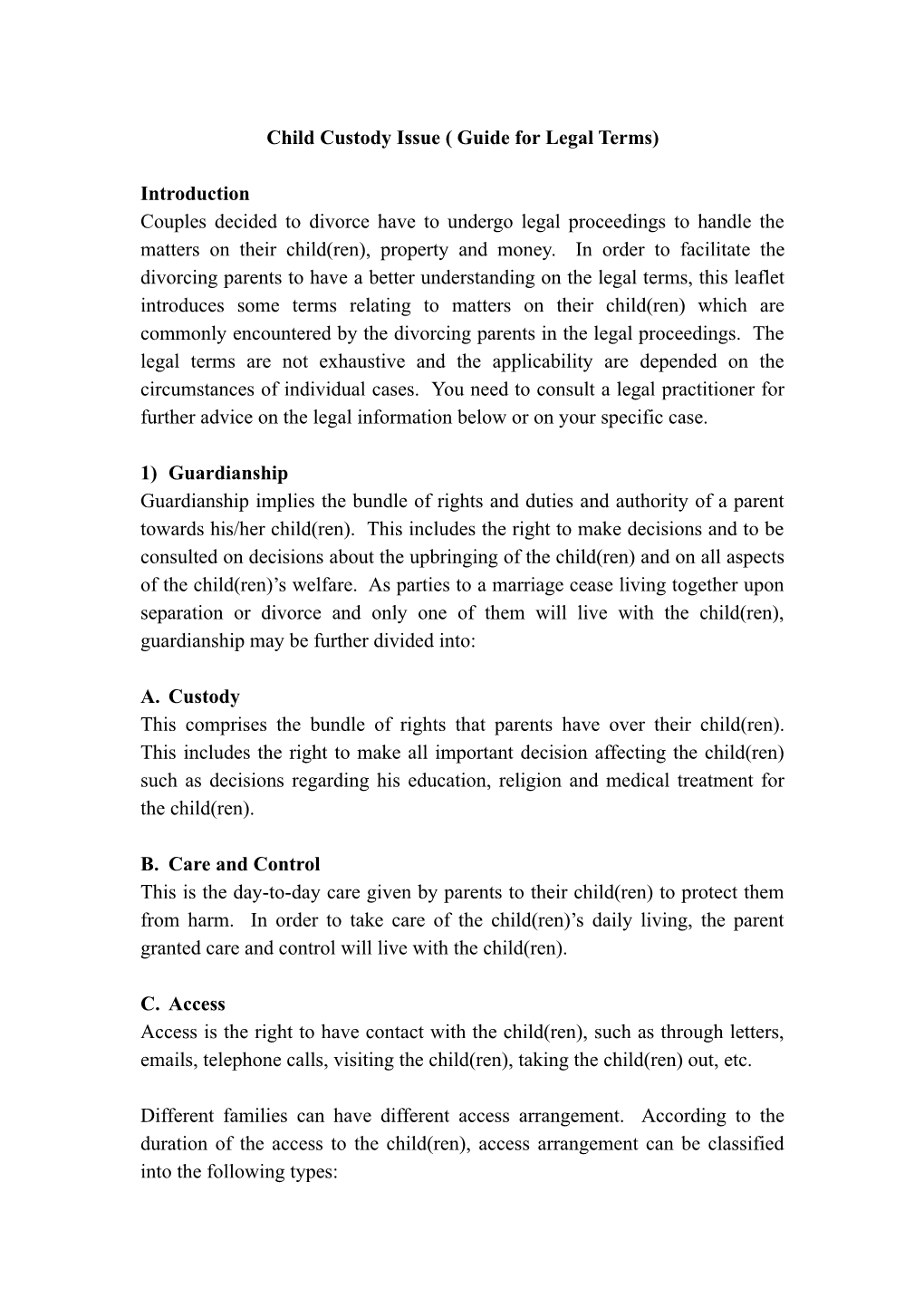 Child Custody Issue ( Guide for Legal Terms)