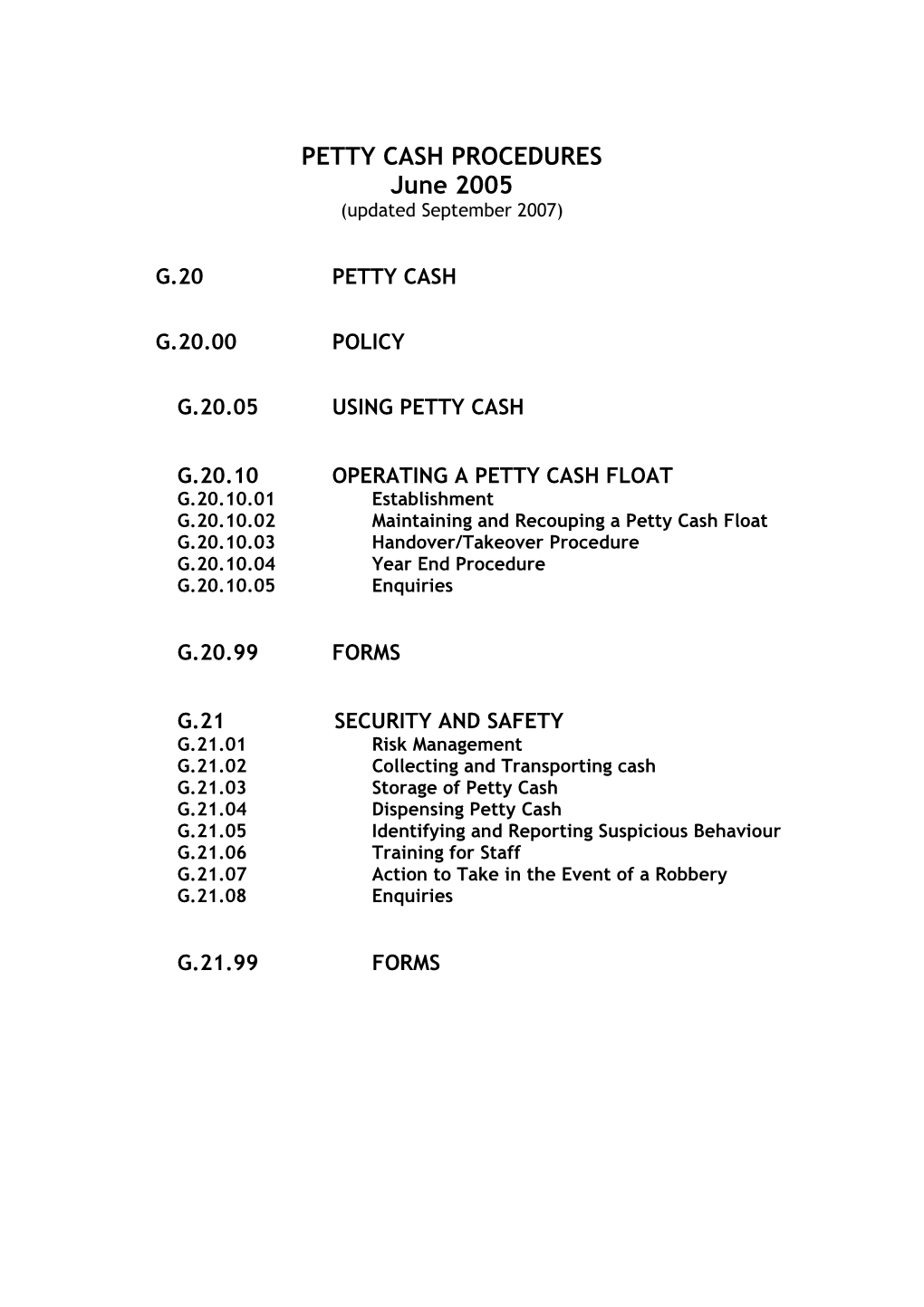 Draft Revised Petty Cash Procedures