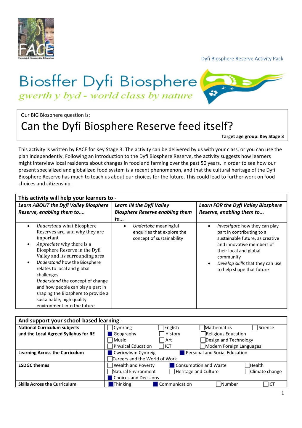 Dyfi Biosphere Reserve Activity Pack