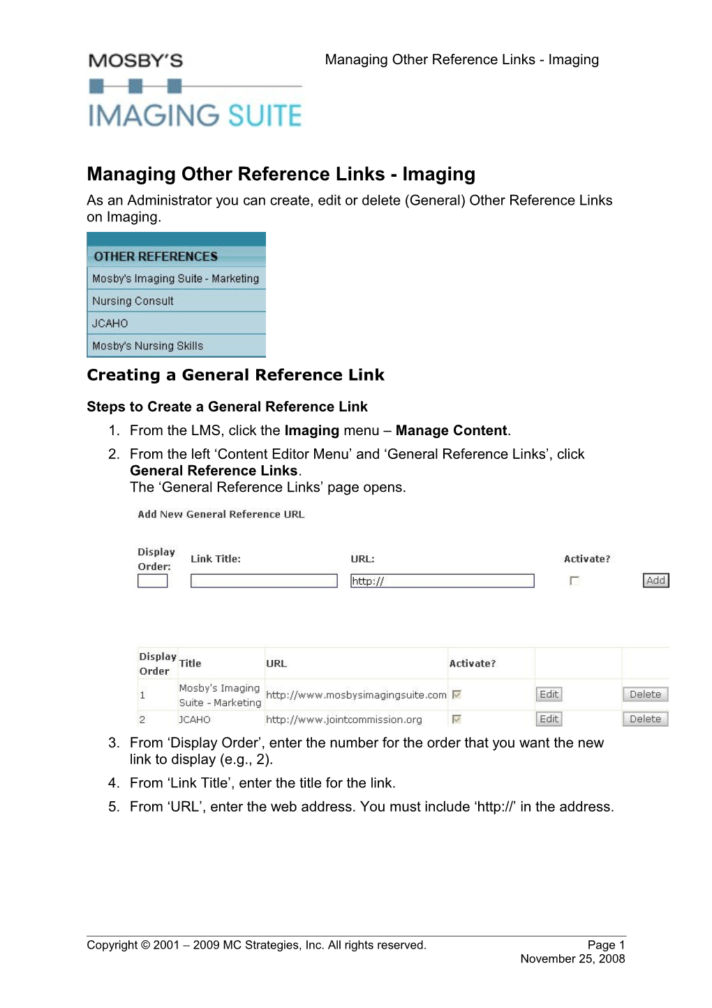 Managing Other Reference Links - Imaging