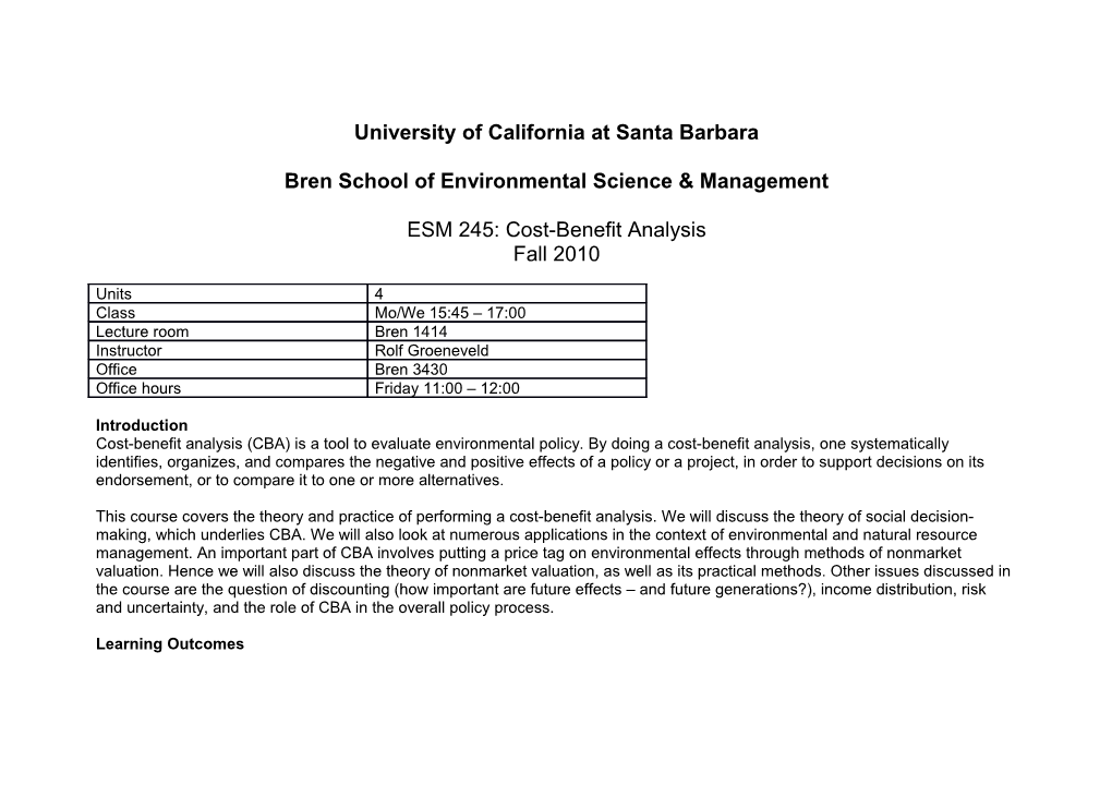 General Structure CBA Course UCSB