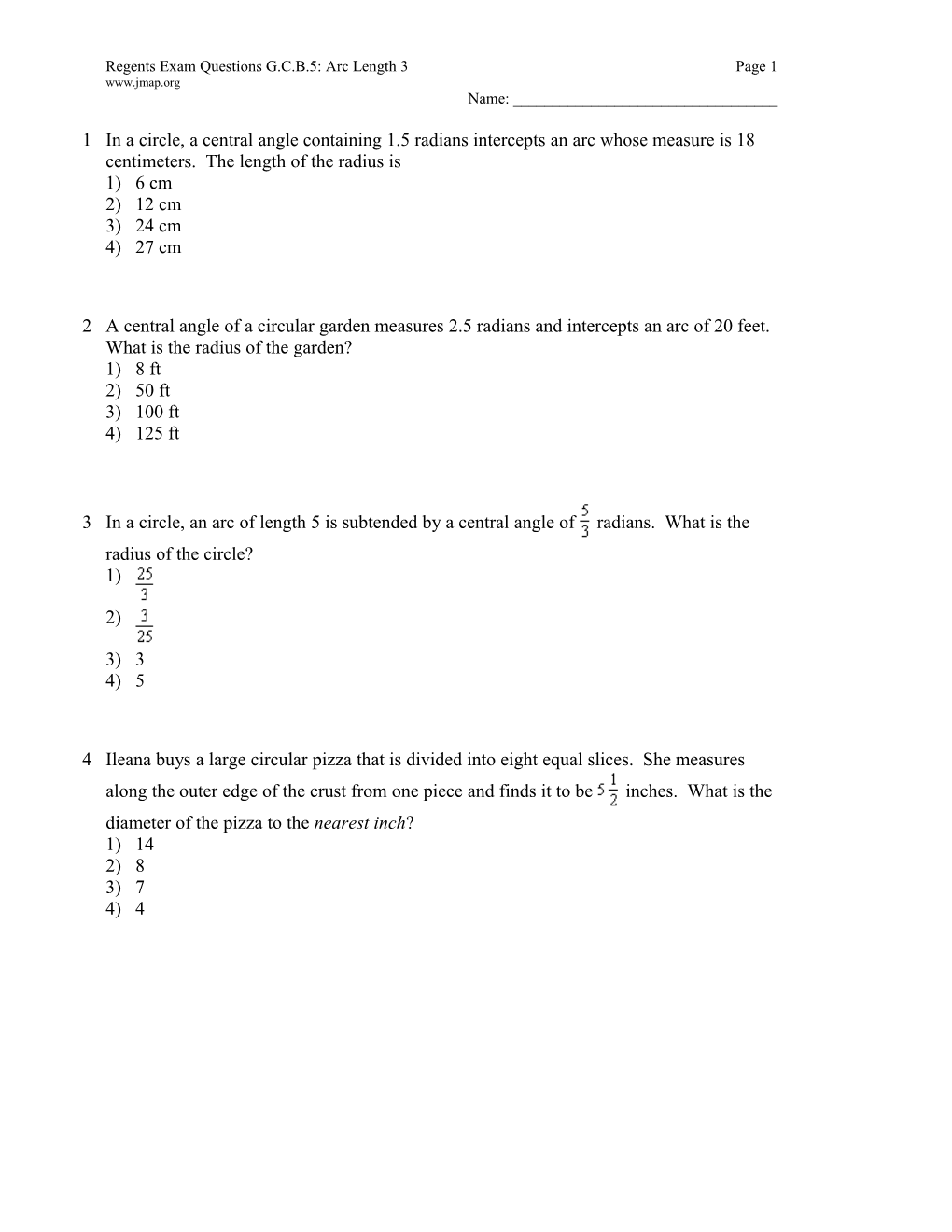 Regents Exam Questions G.C.B.5: Arc Length 3Page 1