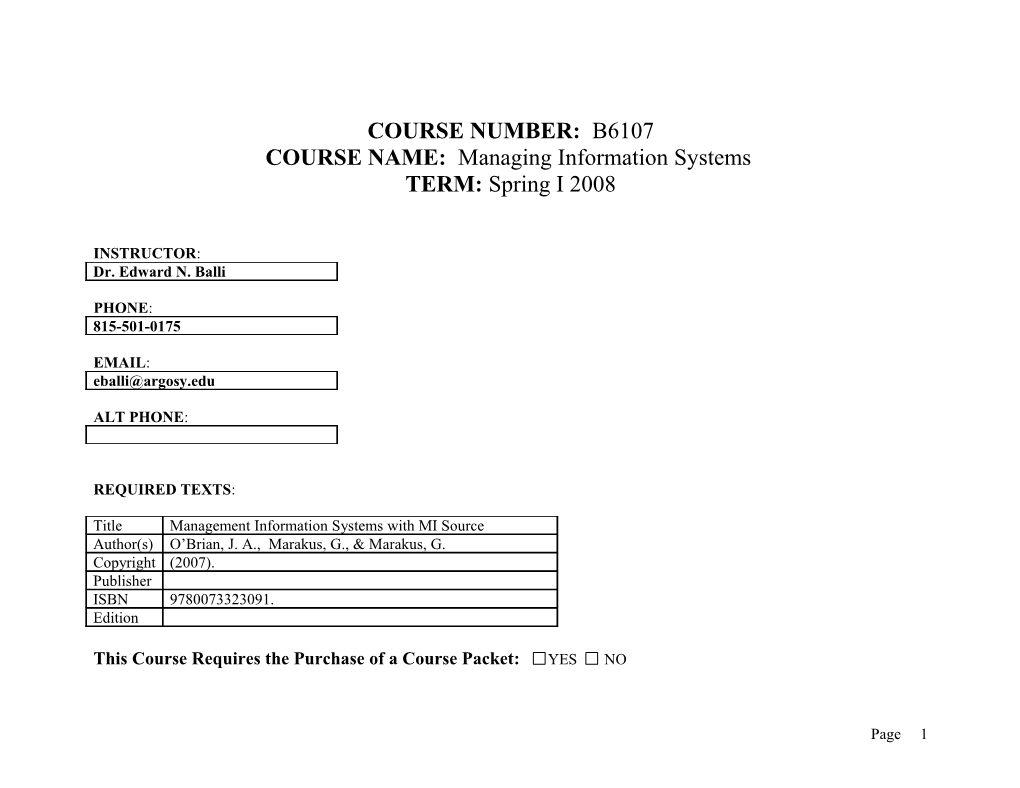 COURSE NAME: Managing Information Systems