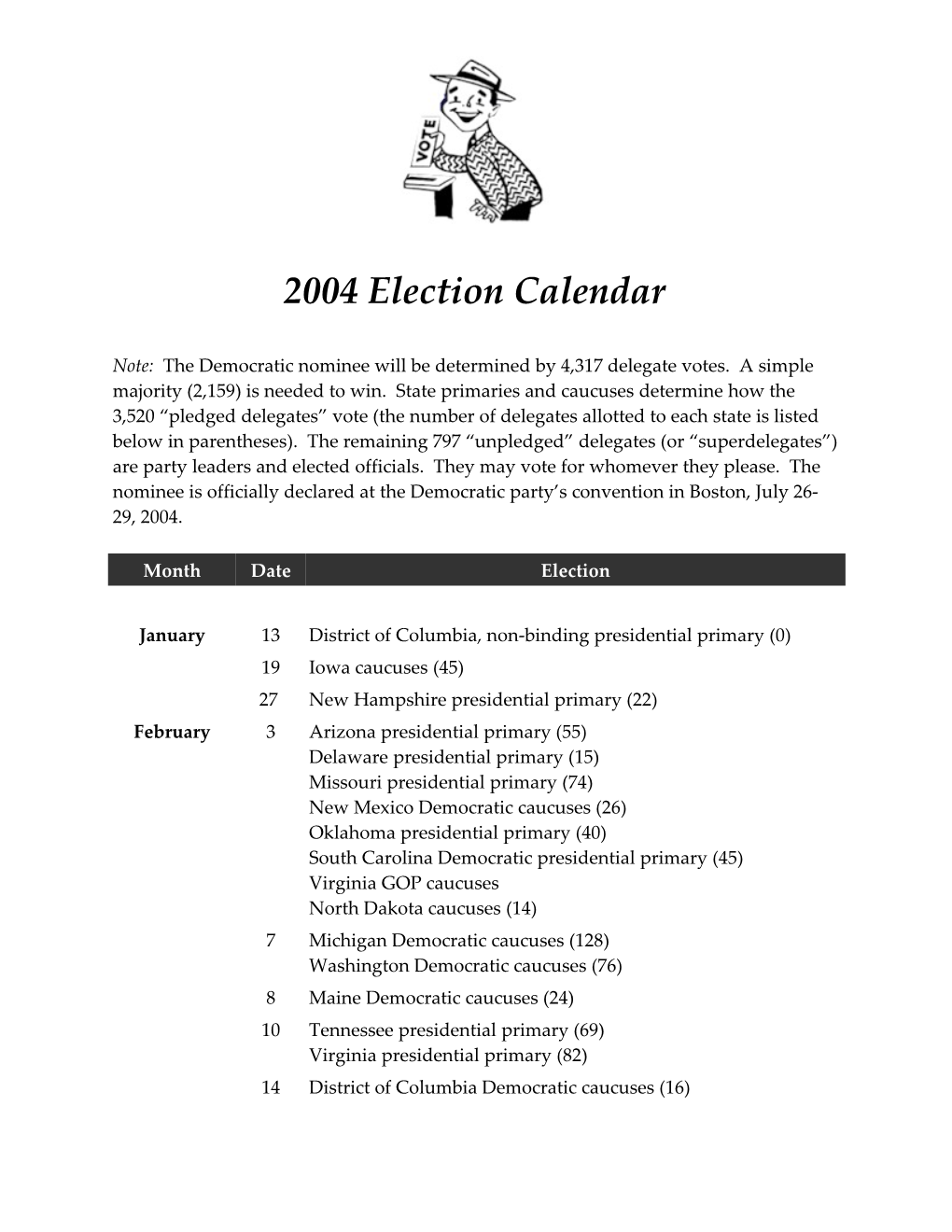2004 Election Calendar