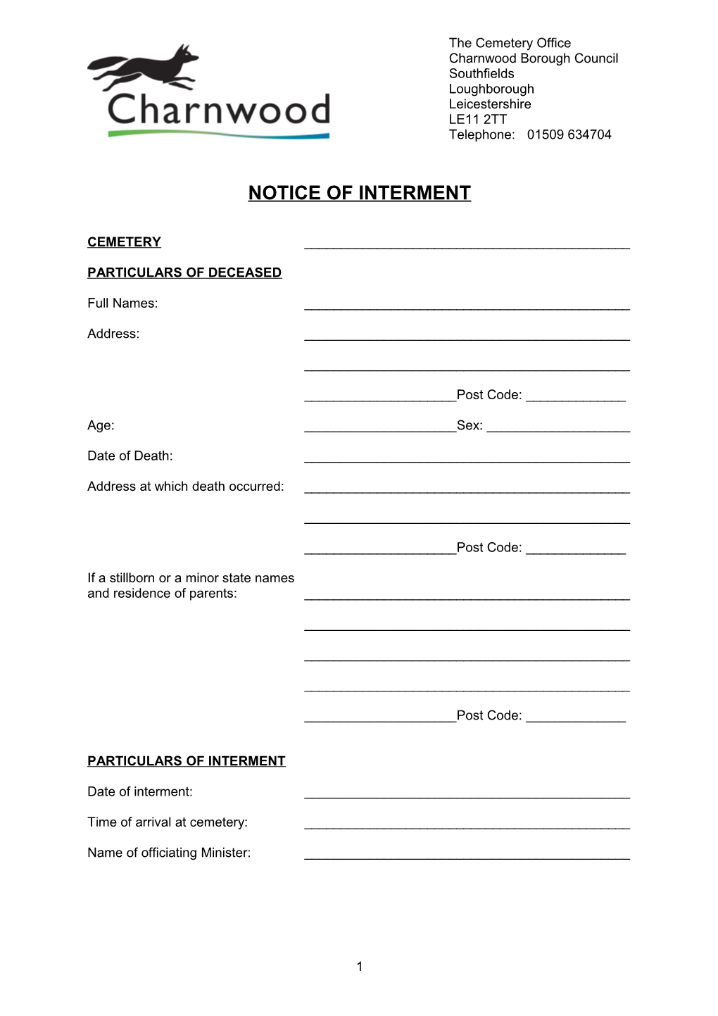Notice of Interment