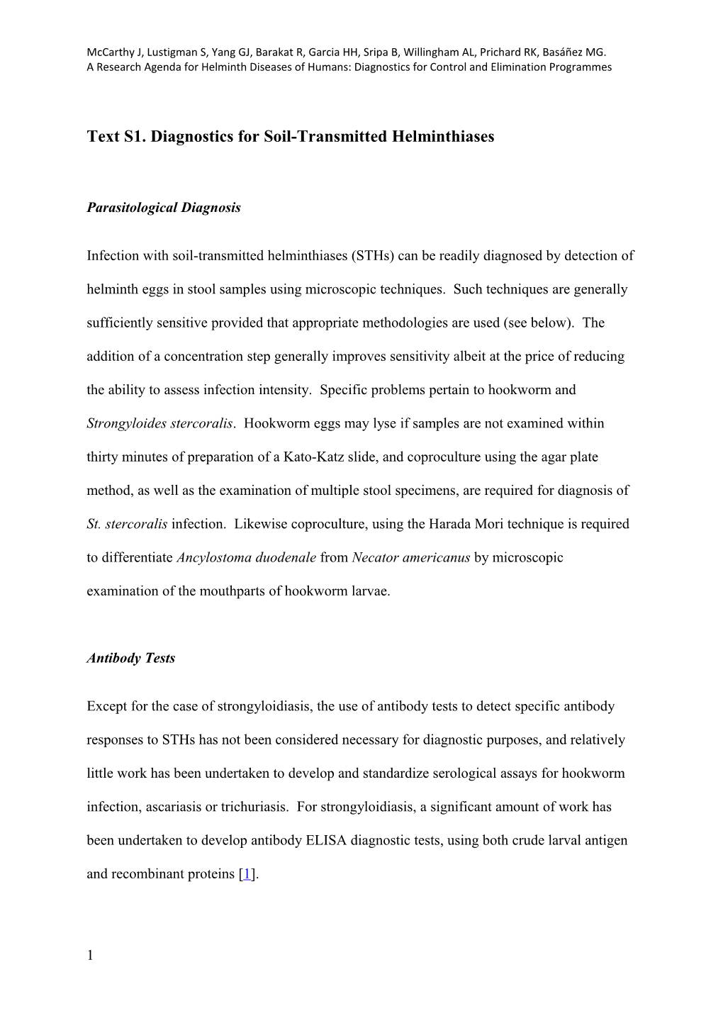 Diagnostics for Soil Transmitted Helminths