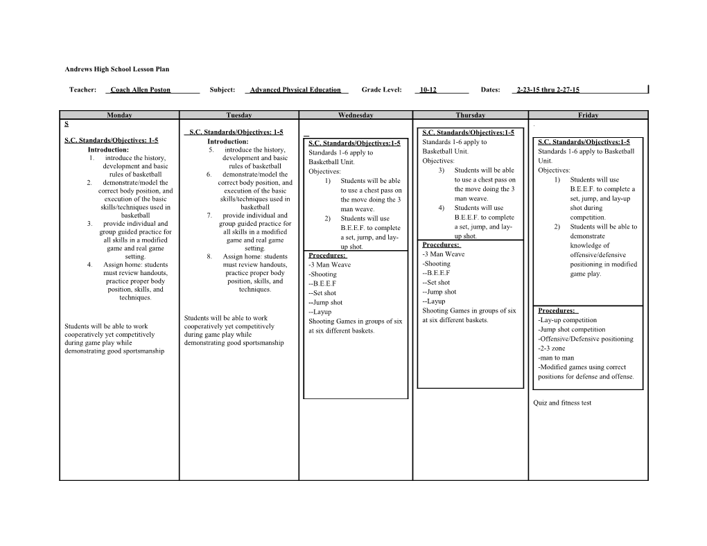 Georgetown High School Lesson Plan Form 2010-11