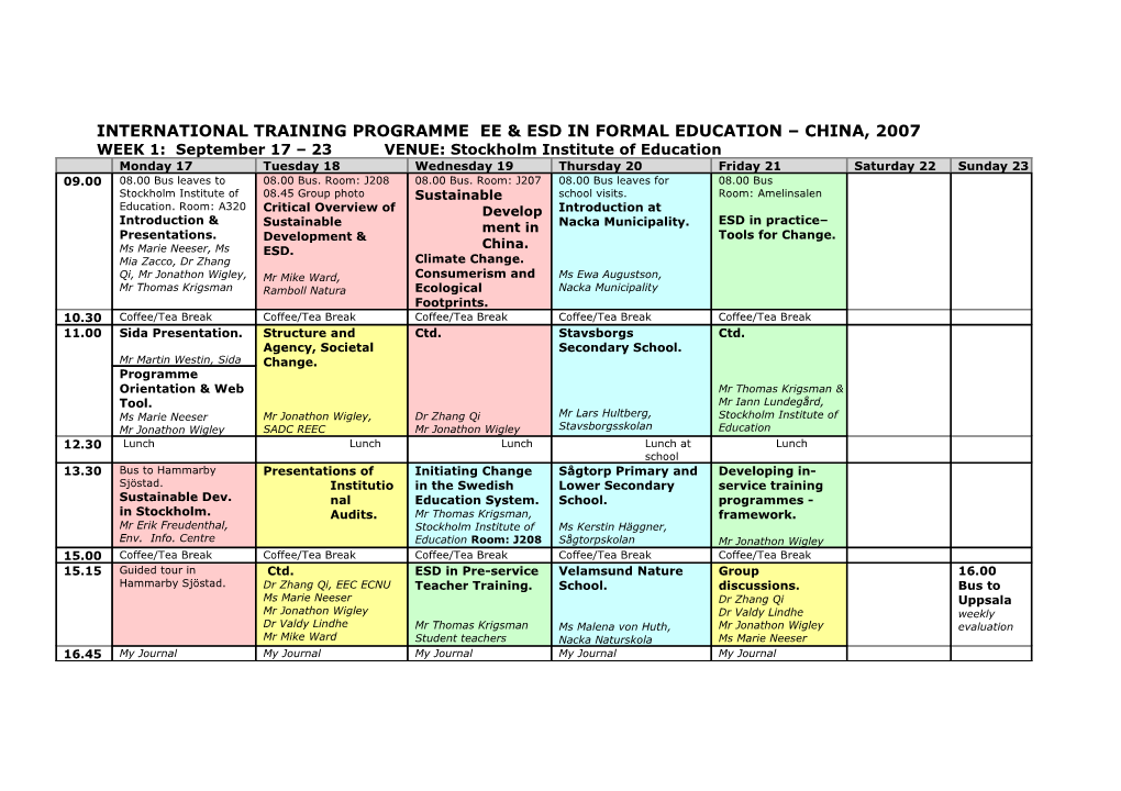 EDUCATION for ENVIRONMENT and SUSTAINABILITY, SWEDEN - CHINA, 2005 5- 23 Sept 2005