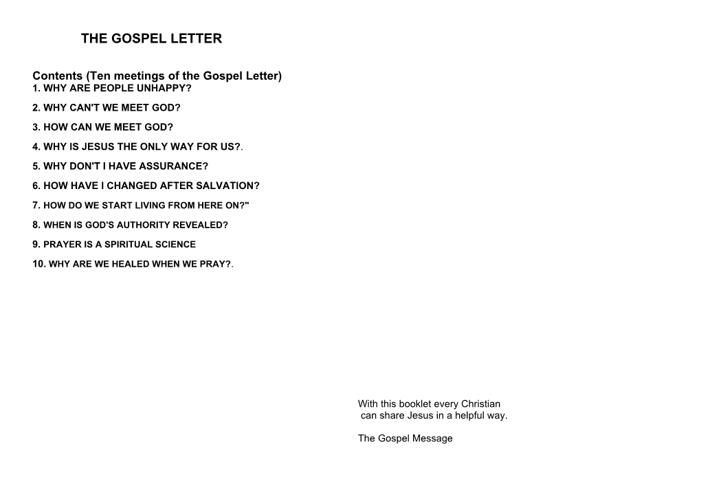 Contents (Ten Meetings of the Gospel Letter)